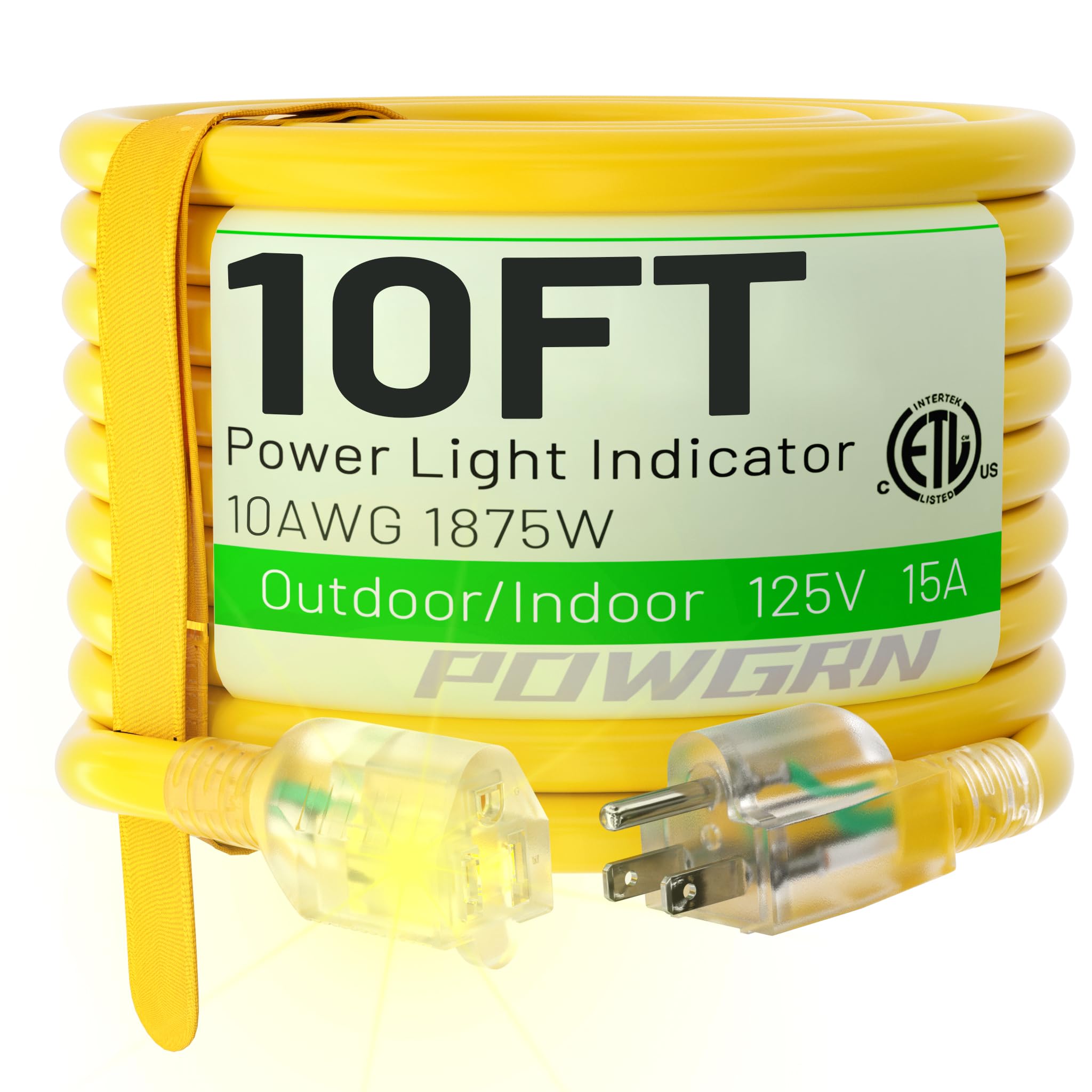 Powgrn 10 Ft 10/3 Outdoor Extension Cord Waterproof Heavy Duty 10 Gauge 3 Prong, Flexible Cold Resistant Power Cord Indoor & Out