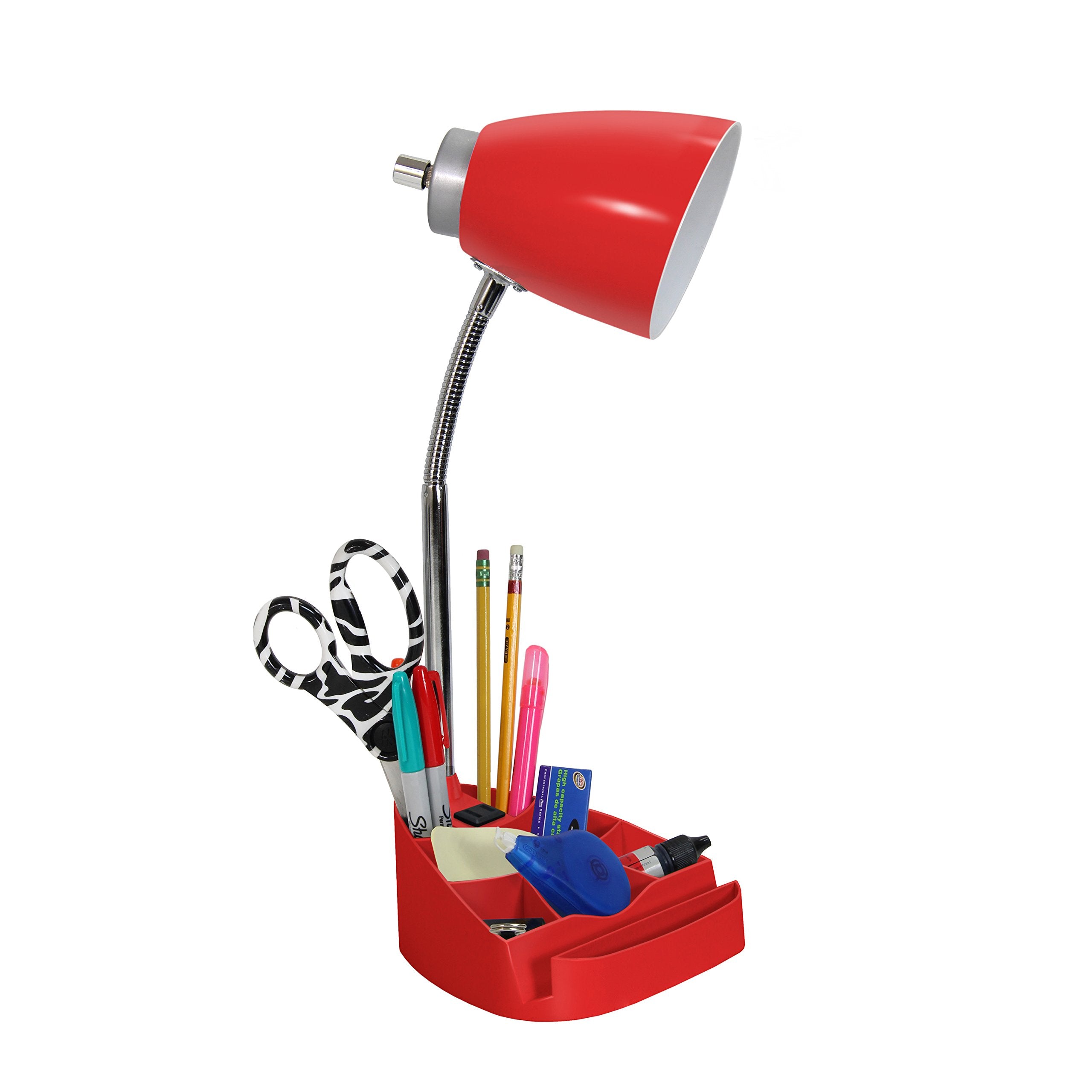 Limelights Ld1057 Red Gooseneck Organizer Desk Lamp With Ipad Tablet Stand Book Holder And Charging Outlet, Red 6.5 X 7 X 18.5