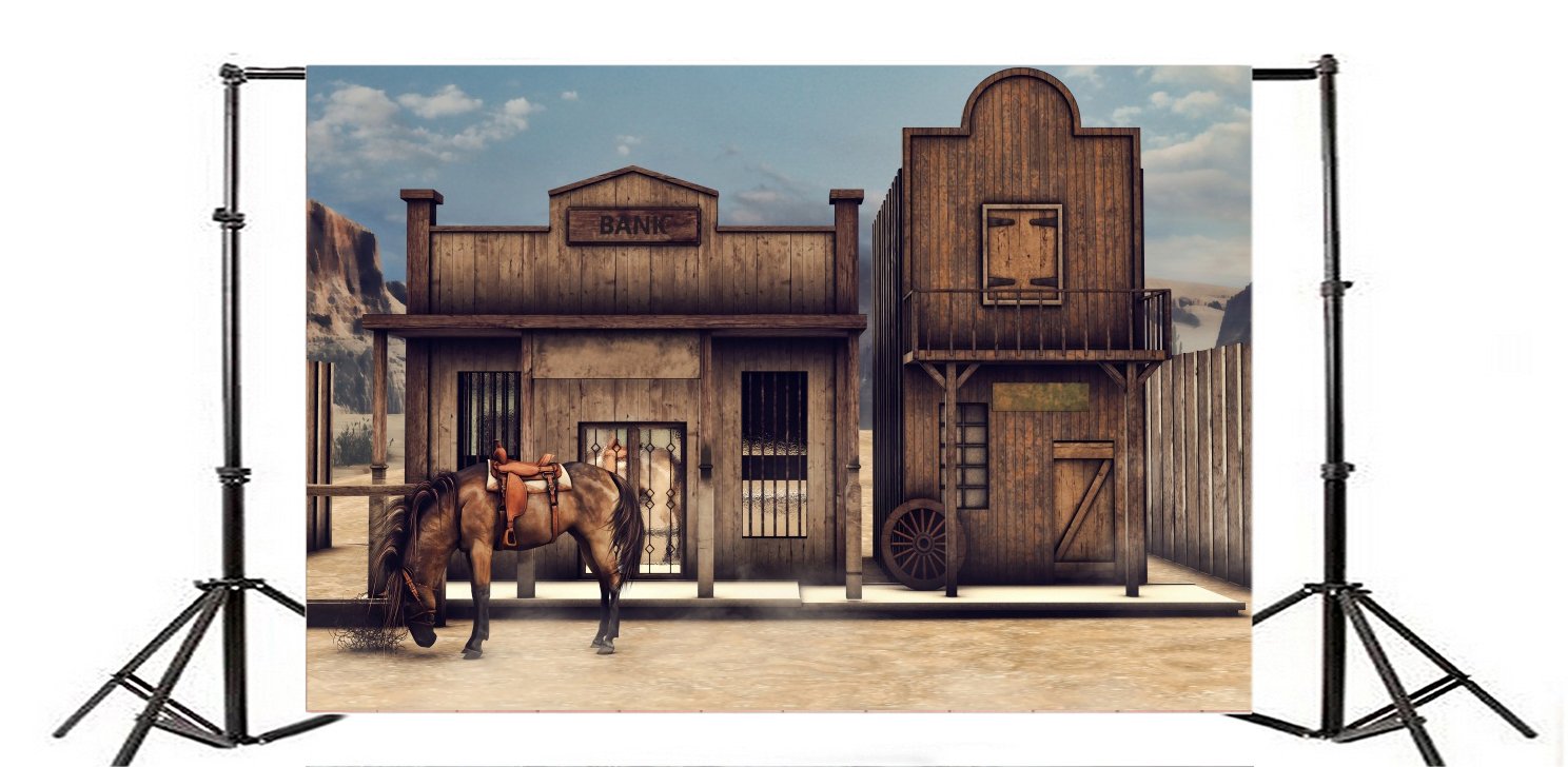 Yeele 6X4Ft Vintage Western Wooden House Backdrop Retro Western Bank Horse Barn Cabin West Cowboy Photography Background Picture