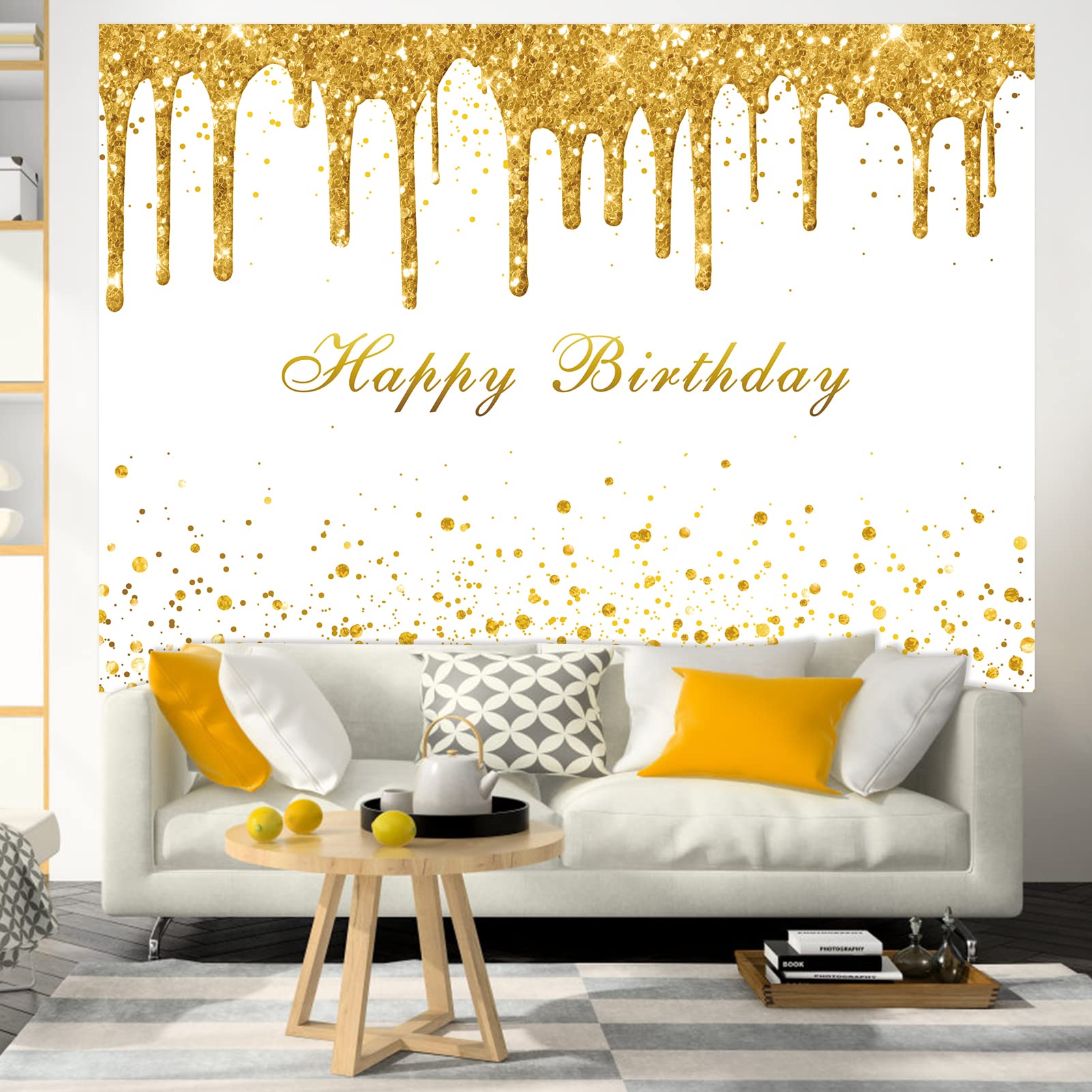 Rsuuinu Golden Birthday Party Backdrop For Girls Women Gold And White Bokeh Dots Glitter Photography Background Happy Birthday P