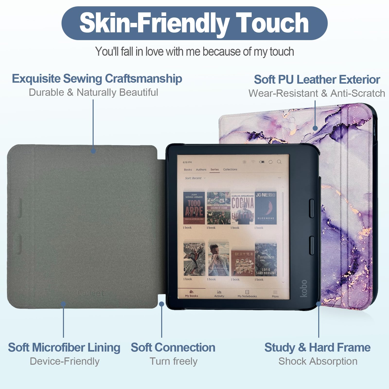 Caweet Case For Kobo Libra Colour (Model:N428, 2024 Release), Ultra Lightweight Pu Leather Shell Cover With Auto Wake/Sleep, Lil