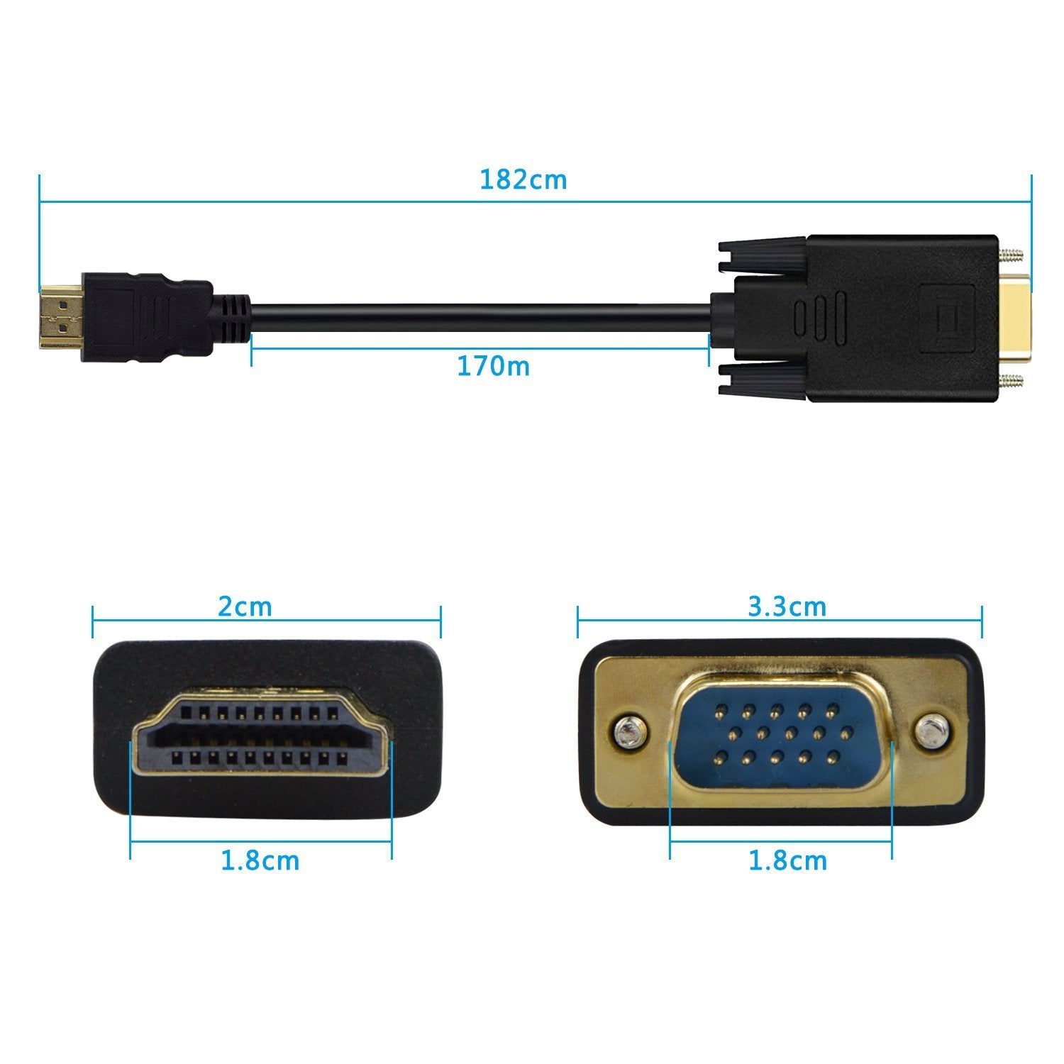 Hdmi To Vga Cable Gold Plated Adapter 1080P Hdmi Male To Vga Male Active Video Converter Cord (6 Feet/1.8 Meters)