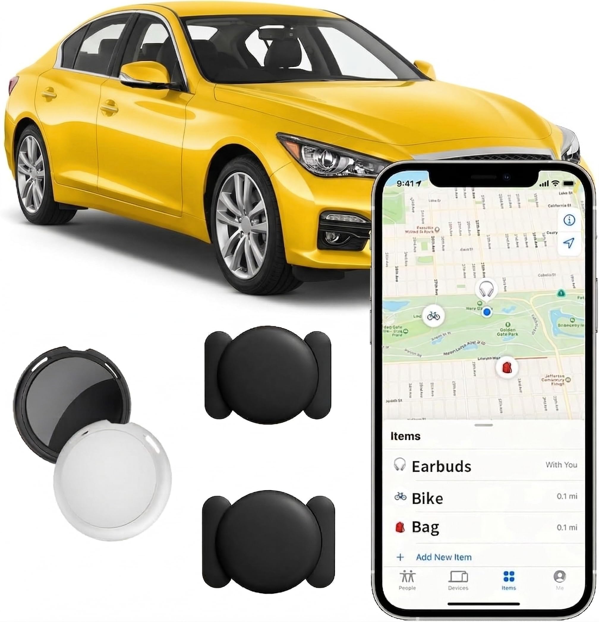 2 Pack GPS Tracker for Vehicles with Magnetic Case Global Real-Time Bluetooth Tracking Device for Cars Hidden Work with Apple Fi