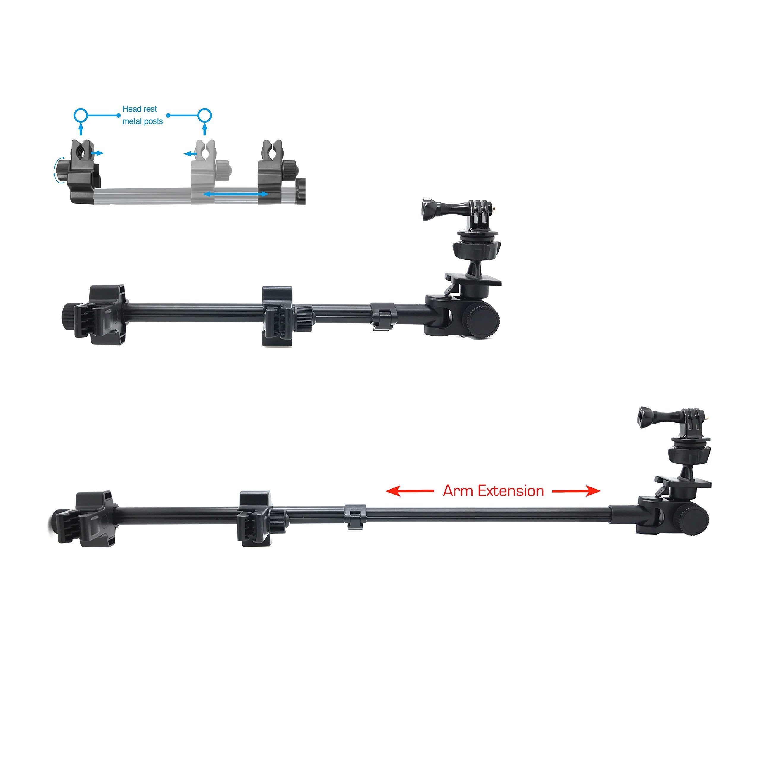 Chargercity Dual Post Telescopic Headrest Mount For Gopro Hero & Action Cameras
