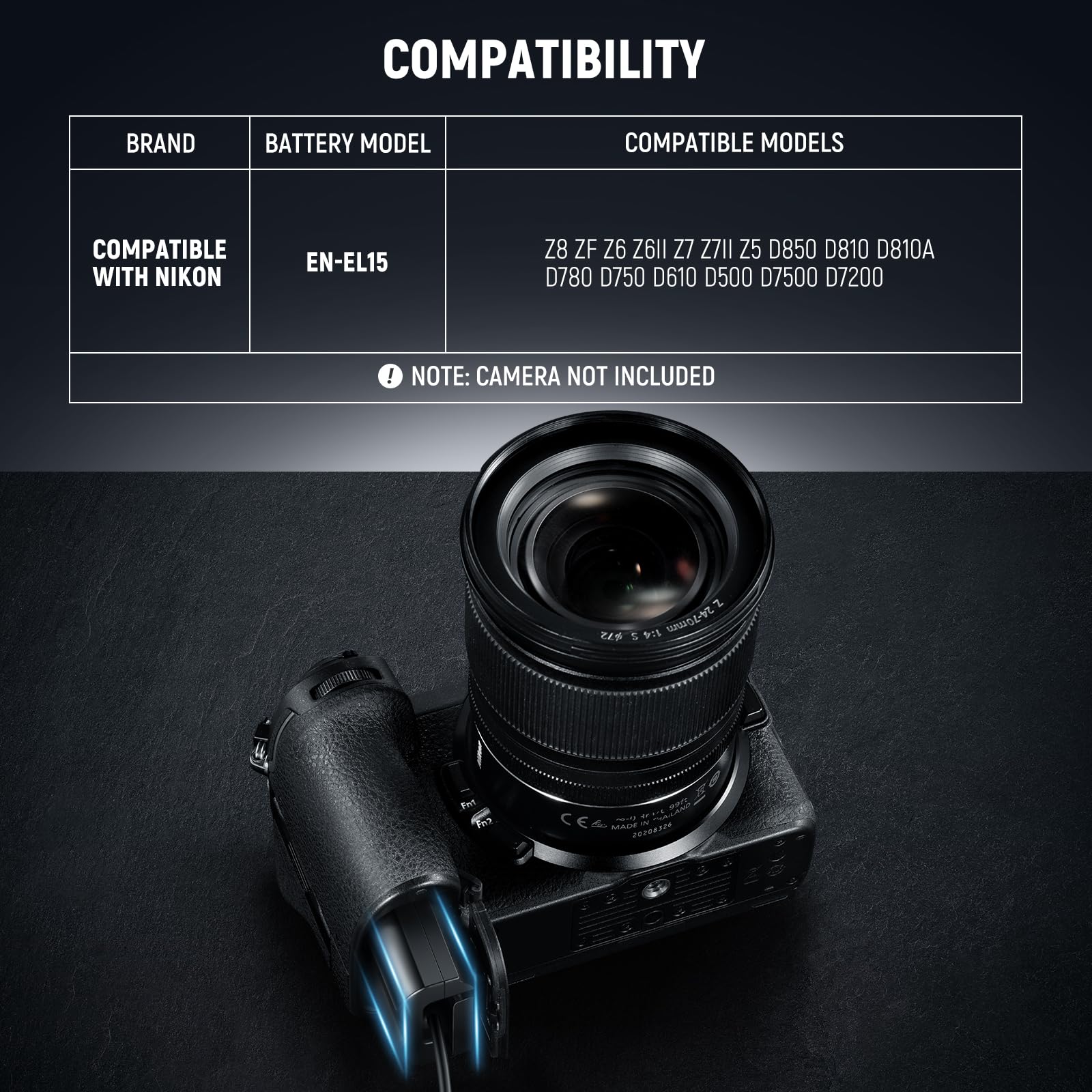 Neewer D Tap To En El15 Dummy Battery With Cable For V Mount Battery, Stable Continuous Power Supply For Nikon Z8 Zf Z6 Z6Ii Z7