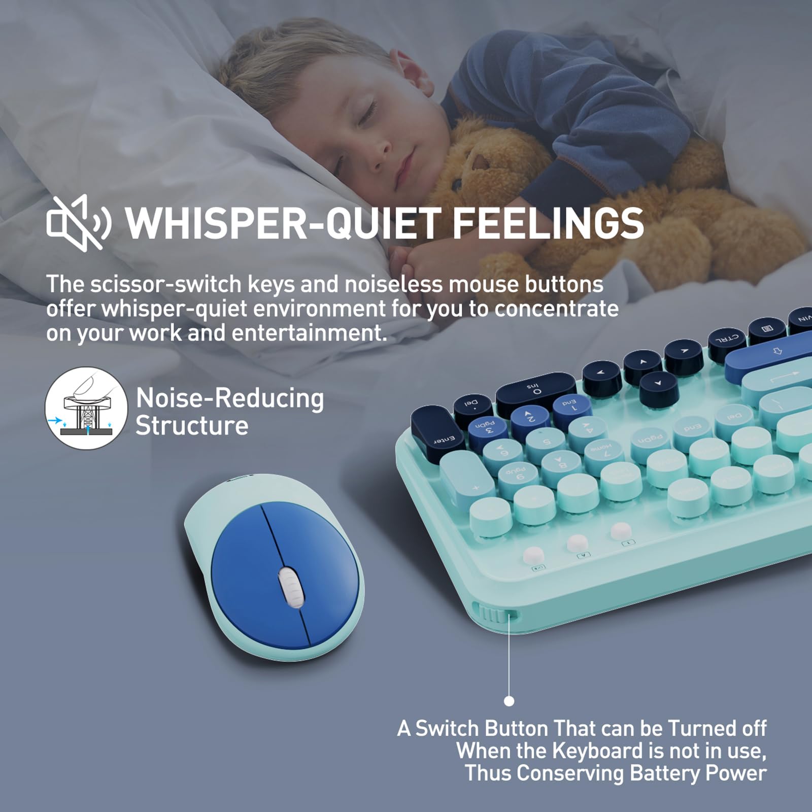 Wireless Keyboard And Mouse, Keyboard Mouse Combo, 2.4 Ghz Wireless Full Sized Typewriter Keyboard With Round Keycaps, Keyboard