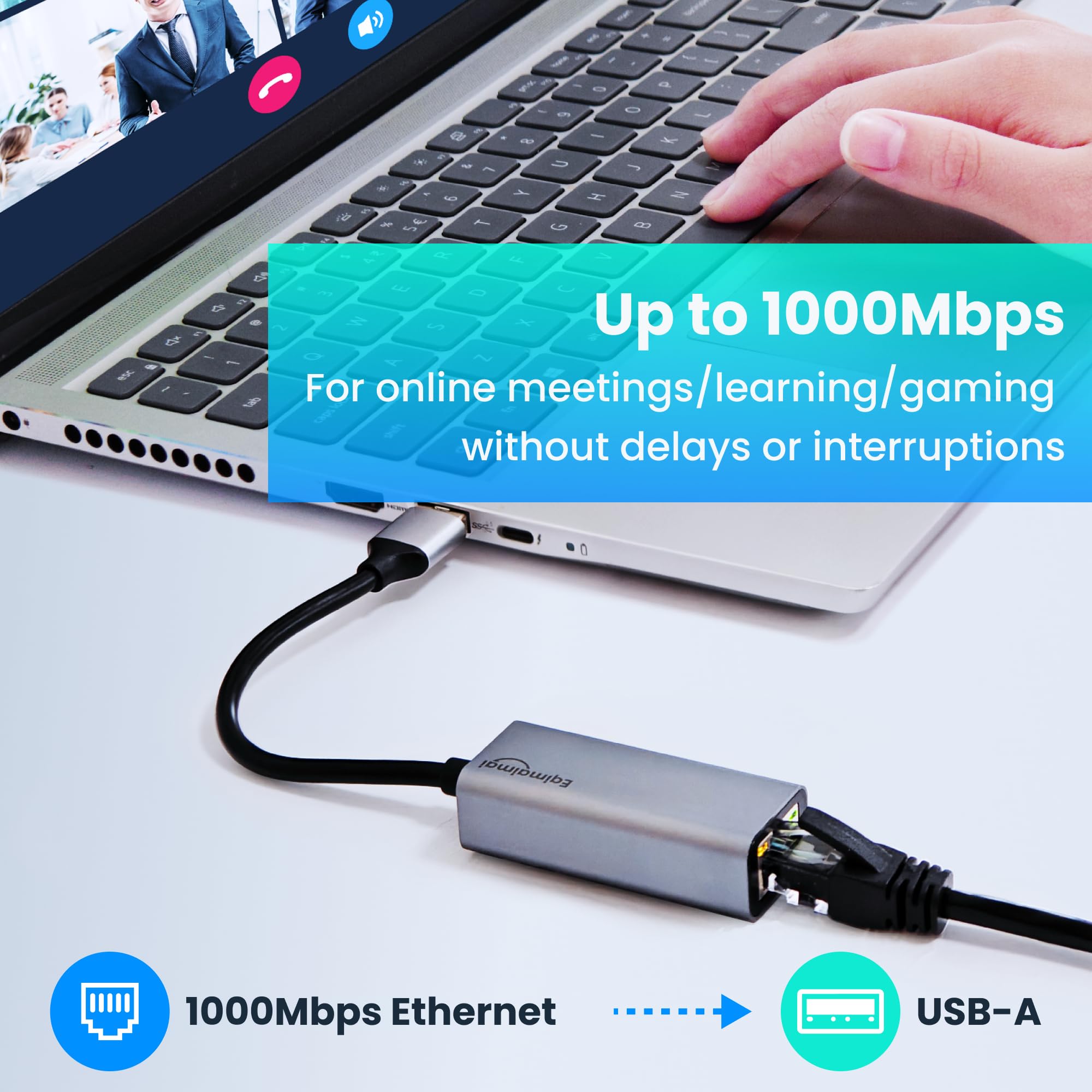 Usb A To Ethernet Adapter,Usb 3.0 Gigabit To Ethernet Adapter Compatibility 100/1000Mbps,Compatible With Windows, Mac Os, Linux,