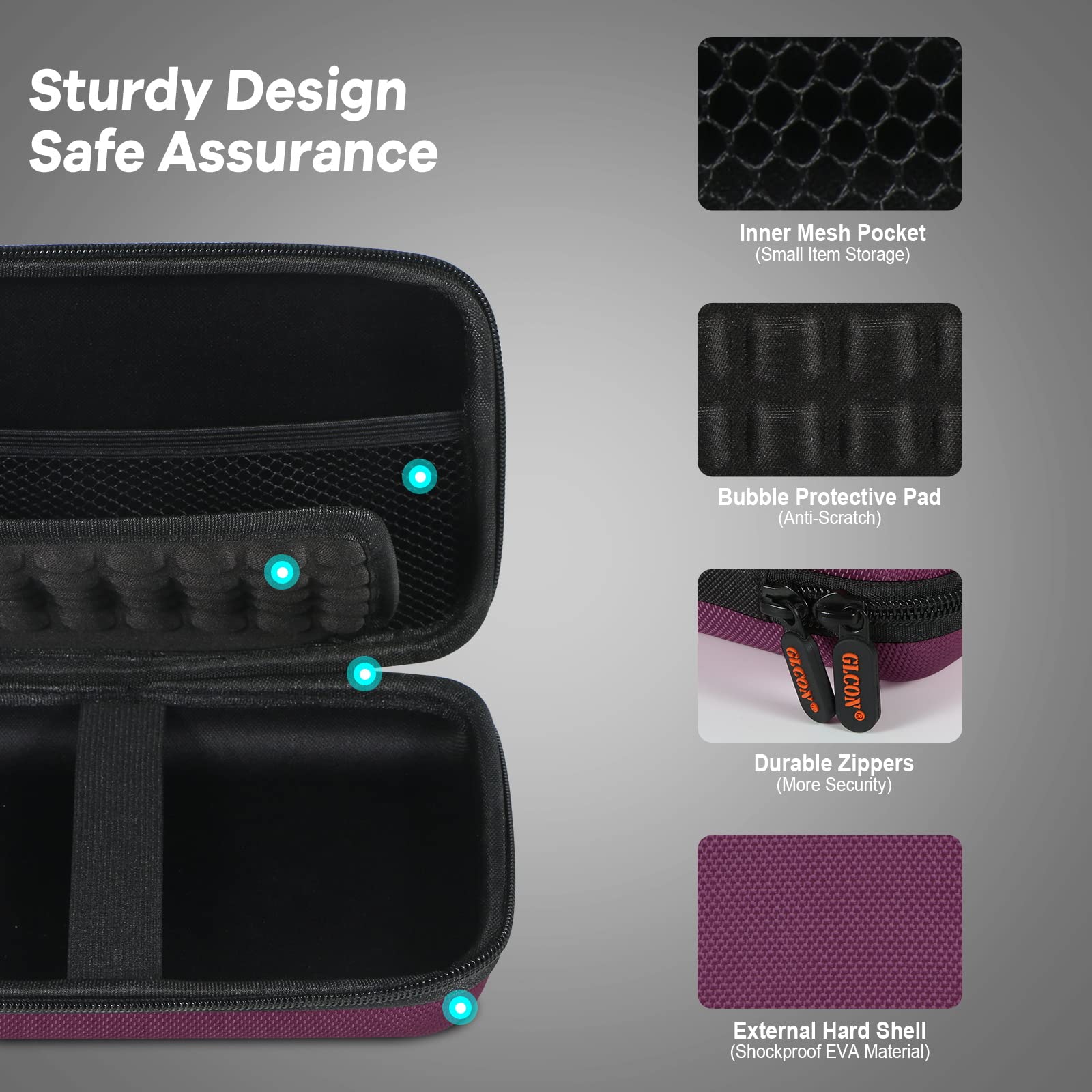 Glcon Deep Purple Carrying Case Hard Storage Case Electronics Organizer Tech Pouch For Hard Drive, Power Bank, Cell Phone, Charg