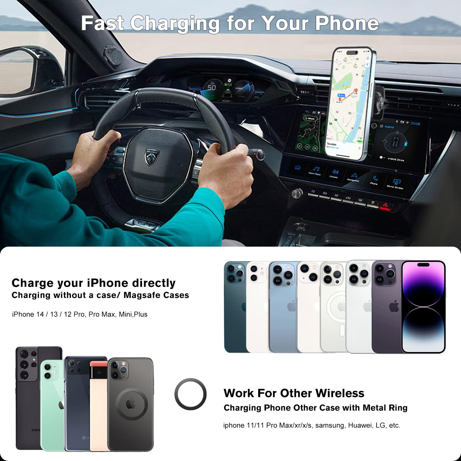 Ohlpro For Magsafe Car Mount, Super Strong Magnetic Wireless Car Charger Compatible With Iphone 16 Pro Max,16/15/14/13/12 Series
