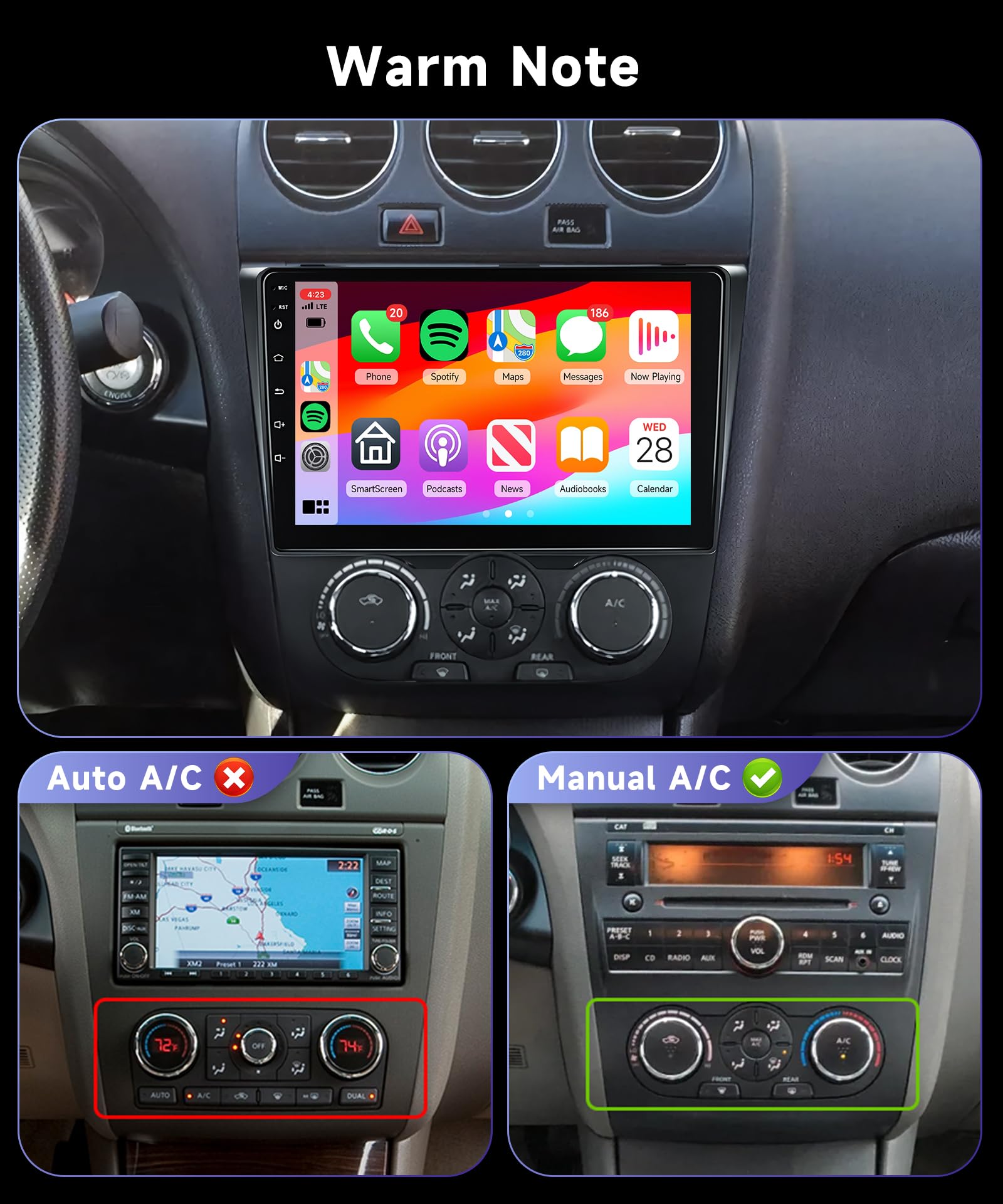?Hifi 16Eq? 2G+64G Car Stereo Radio For Nissan Altima 2008 2012 Manual A/C With Carplay Android Auto Mirrorlink,Podofo 9Inch 1080P Ips Hd Ips Touchscreen Bluetooth Rds Fm Radio Gps Wifi Backup Camera