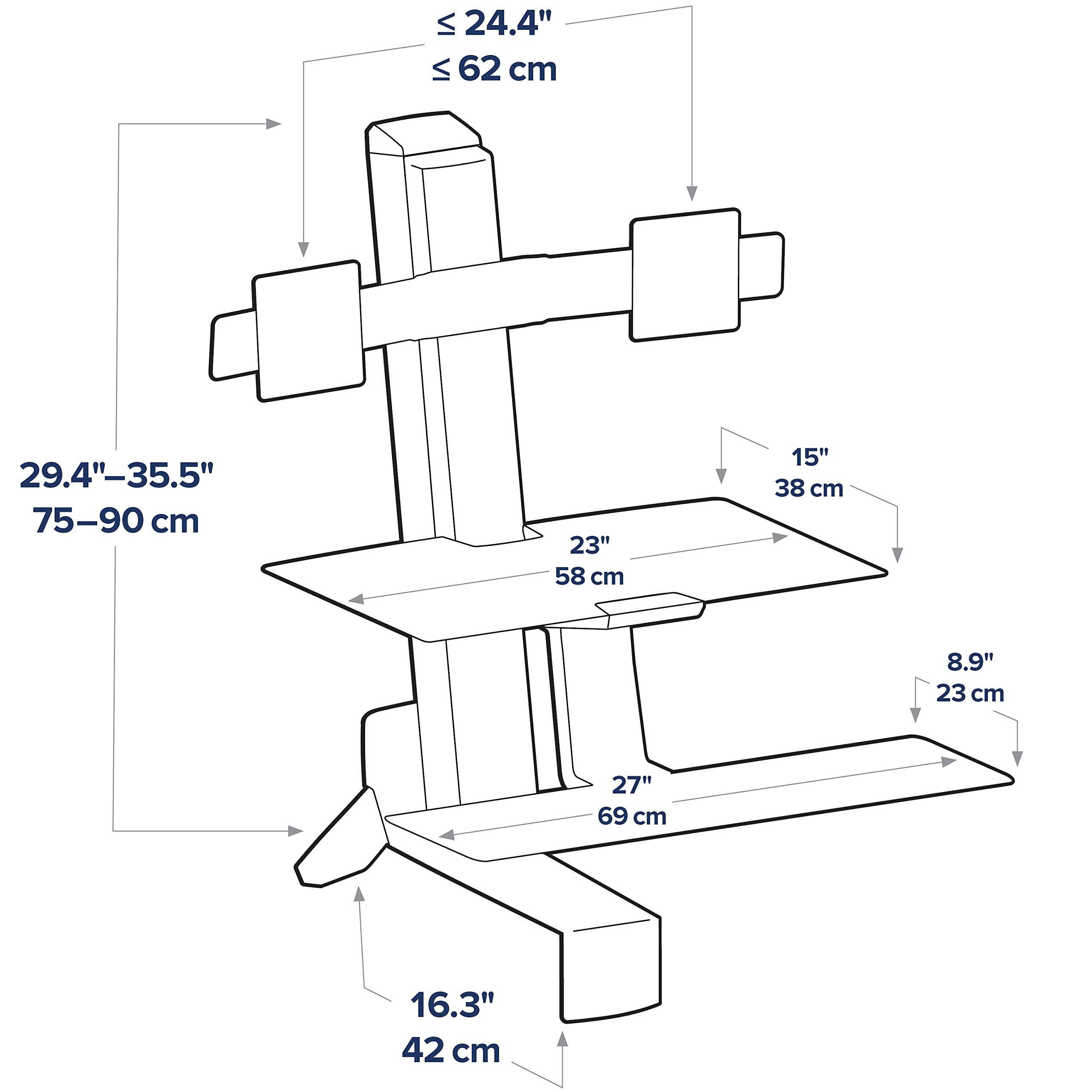 Ergotron WorkFit-S Dual Monitor Desk Converter, Sit Stand Workstation with Worksurface, Black, Model 33-349-200