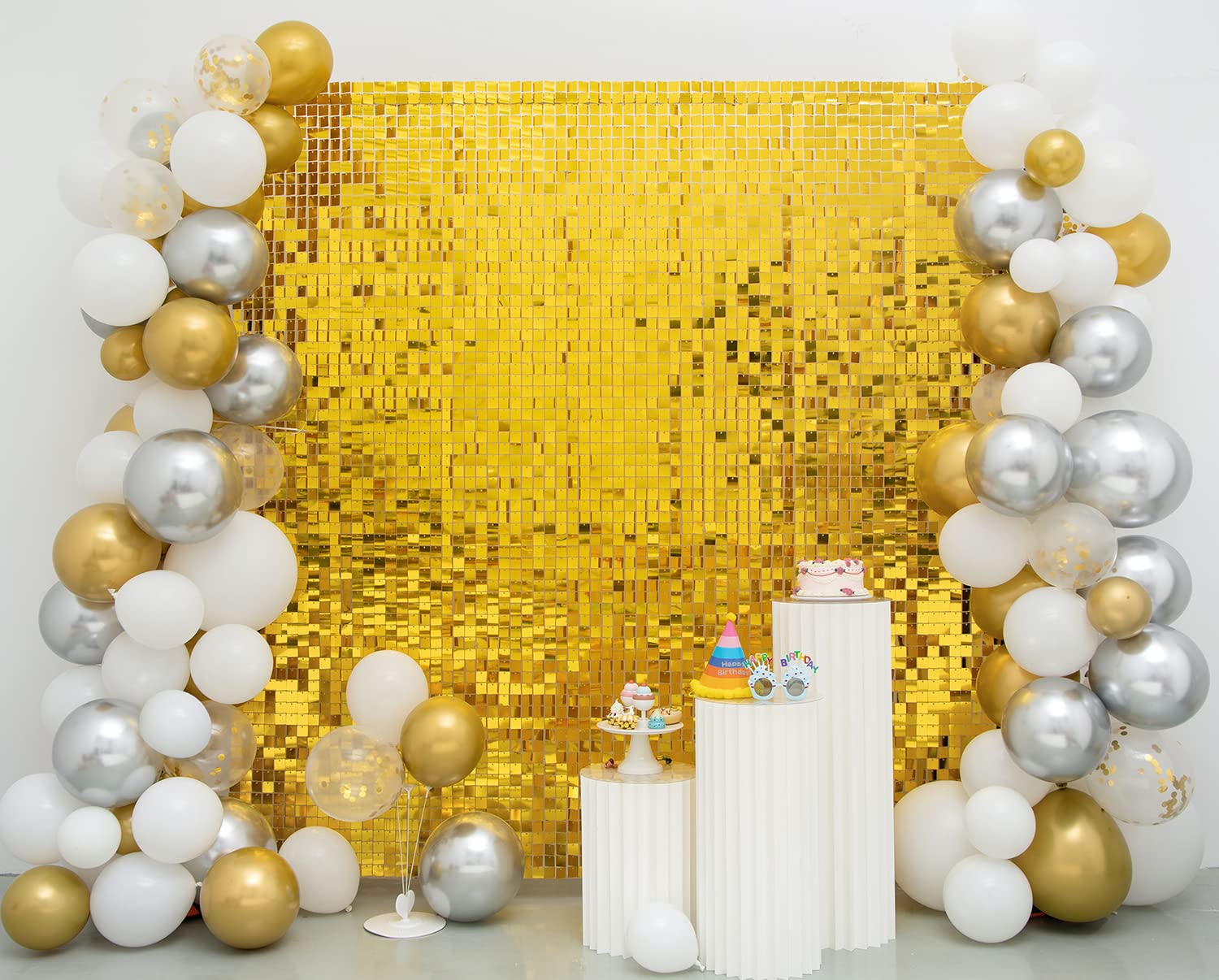 Kate Square Gold Shimmer Wall Sequin Panel Backdrop Birthday Wedding Background Decoration Wall(Pack Of 12)