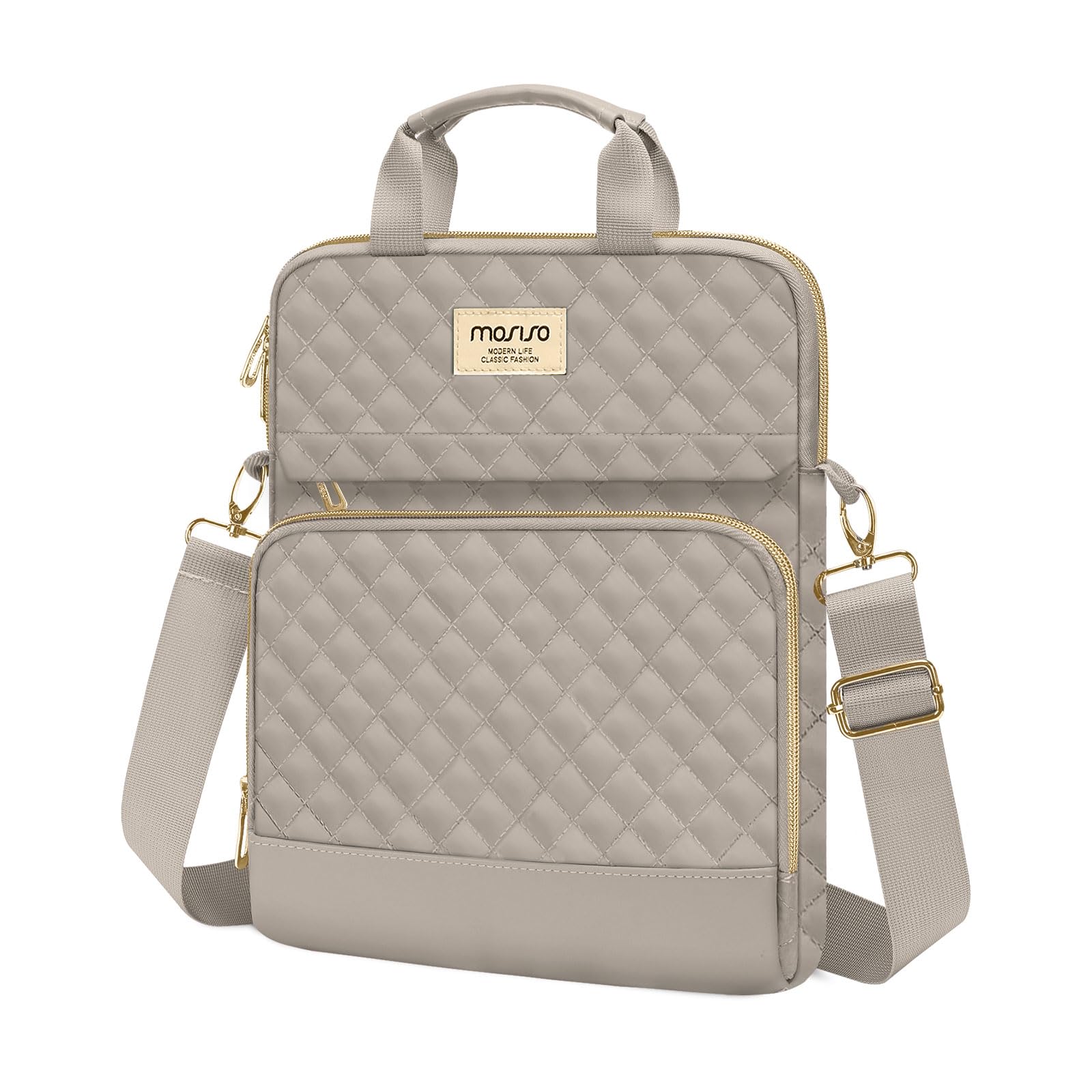 Mosiso 12.9 Inch Tablet Sleeve For 13 Inch Ipad Pro M4 & Ipad Air M2 2024, Ipad Pro 12.9 M2 & M1 2022 2018, Galaxy Tab S8+/S9+ 12.4,Square Quilted Carrying Case With Front 2 Pockets, Taupe Brown