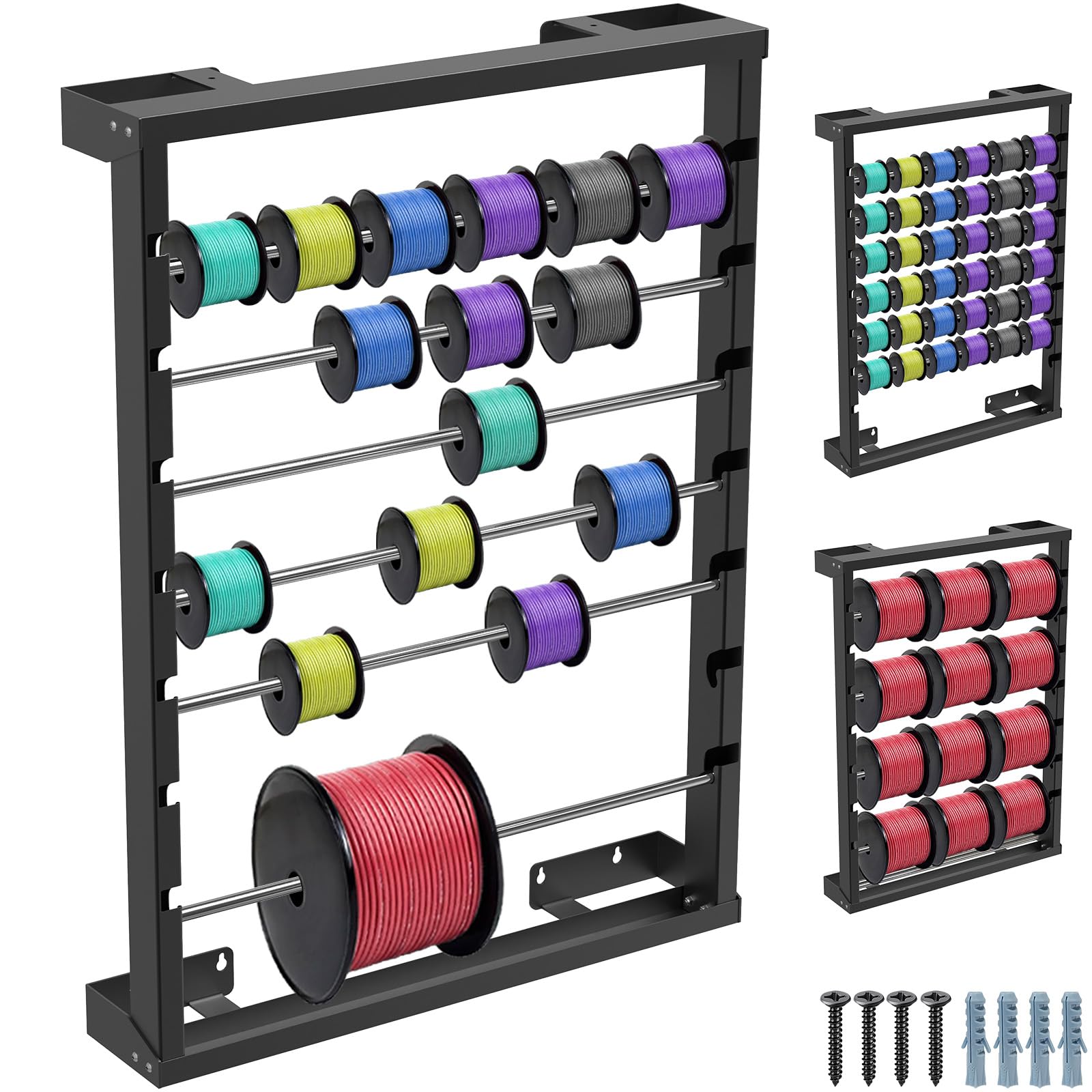 SELEWARE Wall Mount Wire Spool Rack, Cable Dispenser with 6 Adjustable Rods