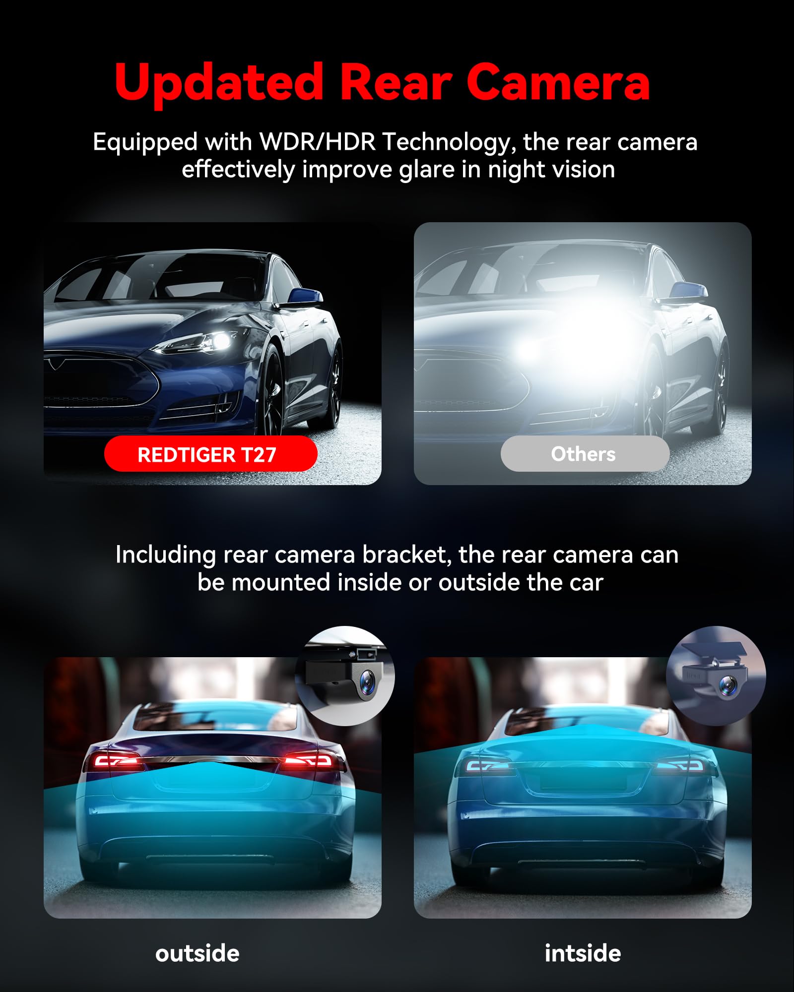 Redtiger T27 Mirror Dash Cam Front And Rear, 4K+2.5K Rear View Mirror Camera, 11'' Uhd Touch Screen Rearview Mirror Backup Camer