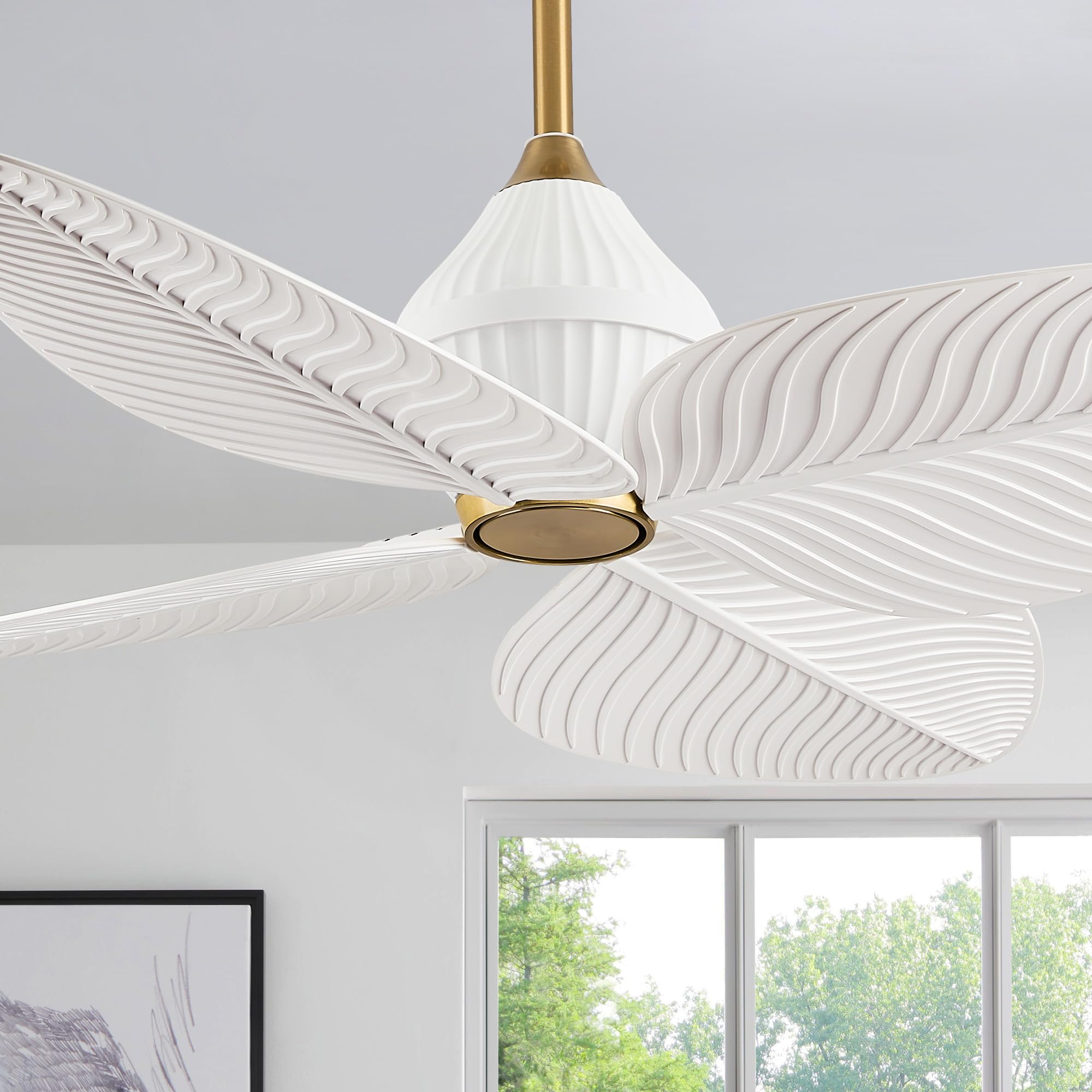 LVYEAYOU 52 Tropical Ceiling Fans, Flush Mount Palm Leaf Ceiling Fan no Light, Indoor Ceiling Fans Without Light for Living Room