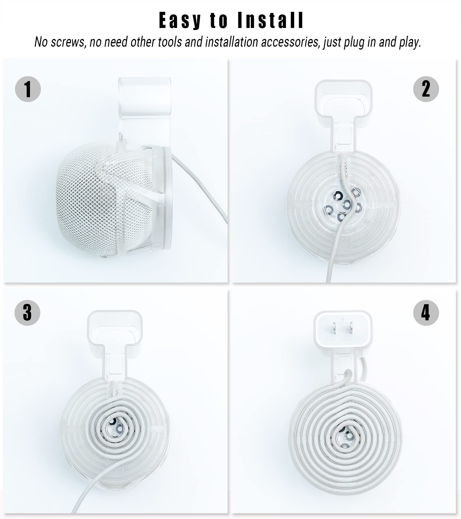 Heymoontong Transparent Outlet Wall Mount Holder Stand Fits For Apple Homepod Mini, A Space Saving Accessory For Homepod Mini Sm