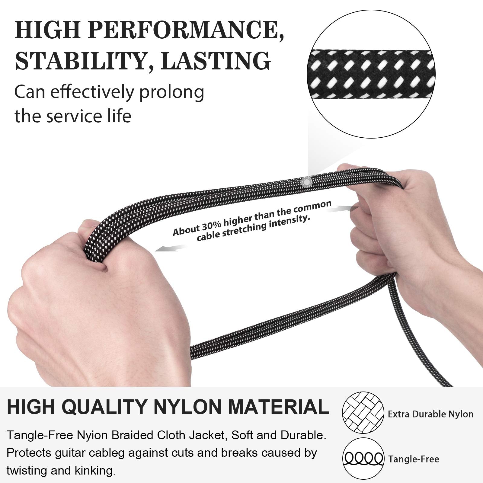 Jolgoo Guitar Cable, 1/4 Inch Cable 15 Ft, Straight To Right Angle 6.35Mm Plug Bass Keyboard Instrument Cable, Black And Gray Tw