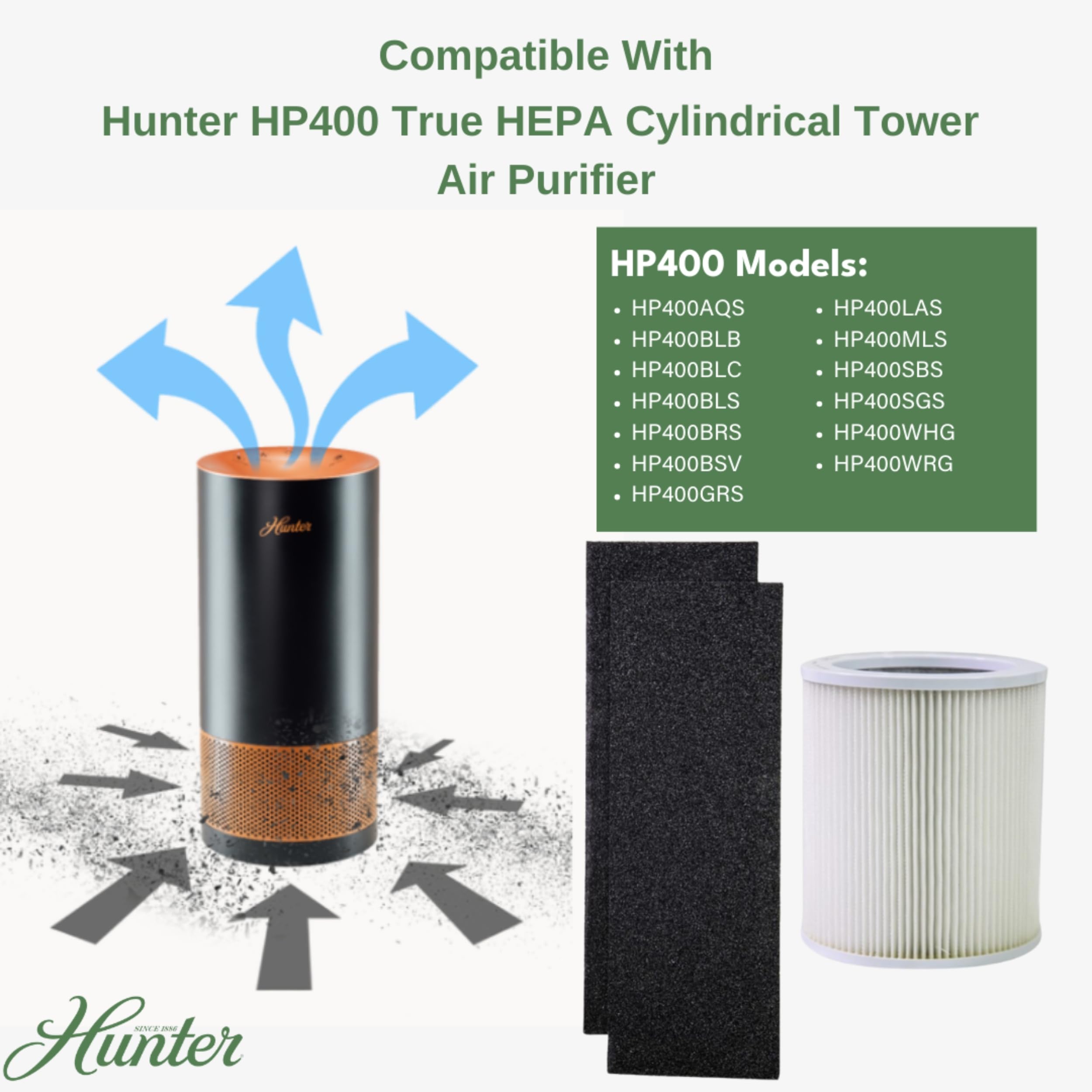 Hunter H-Hf400-Vp Replacement Filter Value Pack With Hepa Filter And Ecosilver Pre-Filter For Hp400 Air Purifier Series