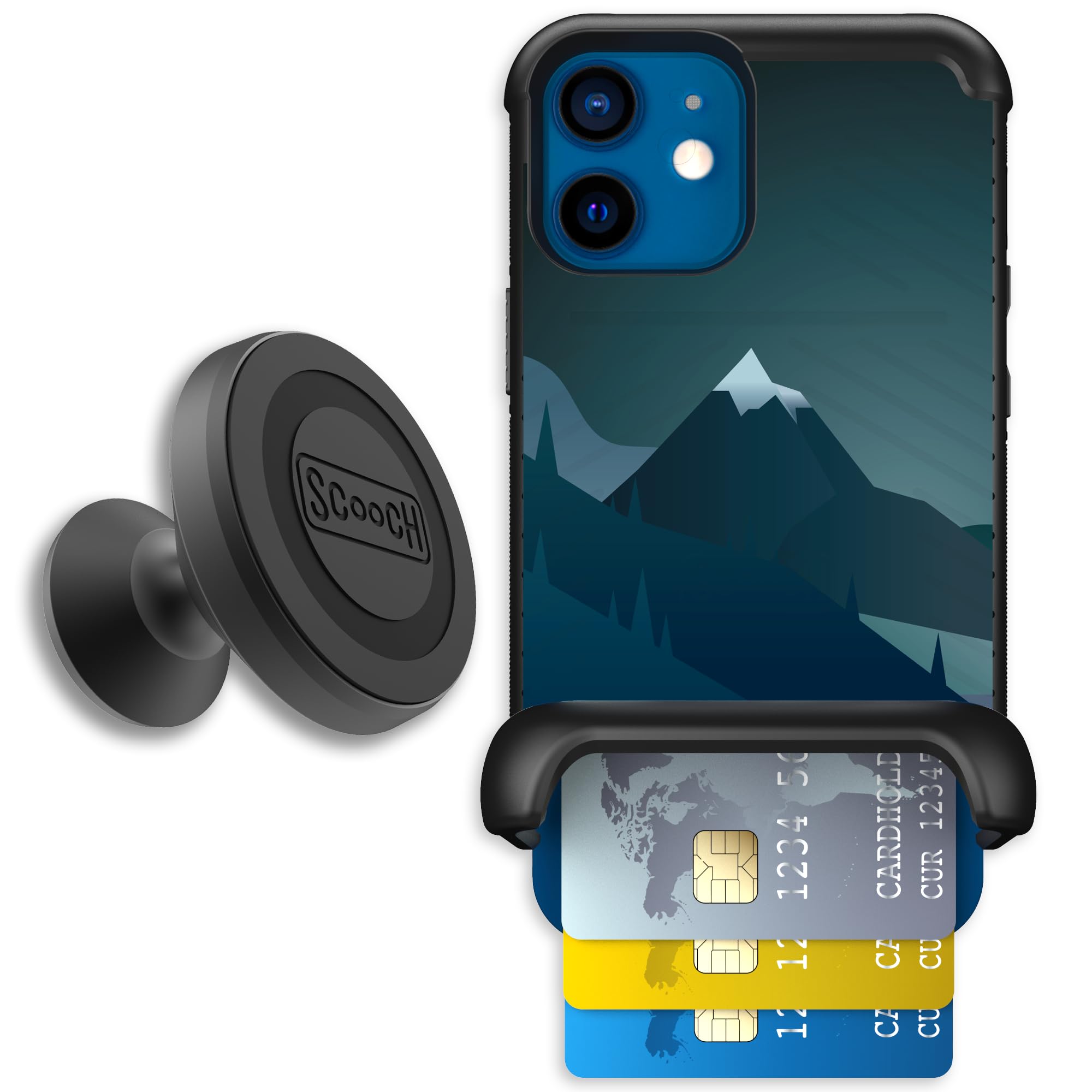 Scooch for iPhone 12 Mini Case with Card Holder, Wingmate Wallet Case with Hidden Card Slot and RFID Protection, Starter Bundle 