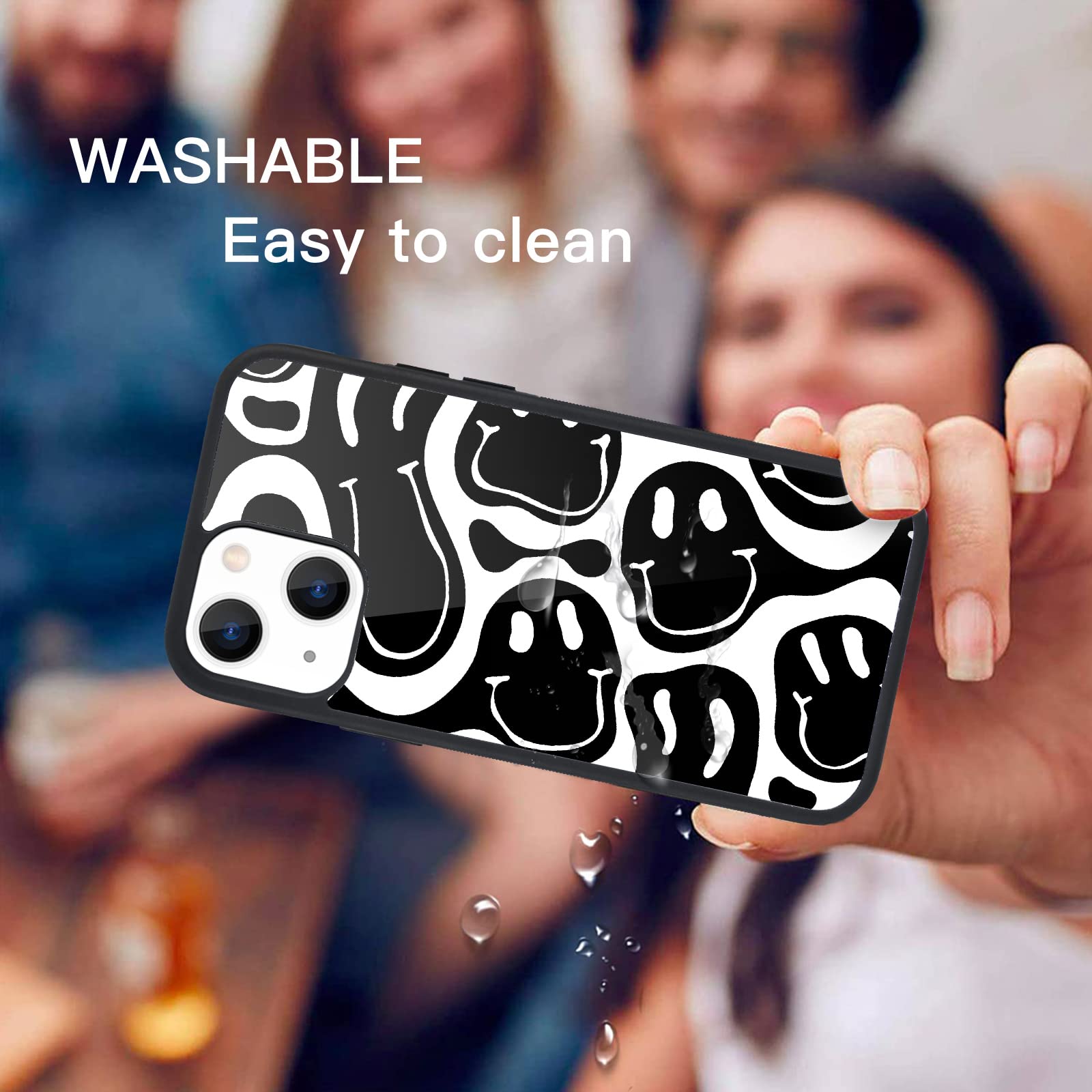 Maycari Compatible With Iphone 13 Pro Max Case For Children Women Smile Face Design, Hard Back With Black Funny Cute Cool Art Pa