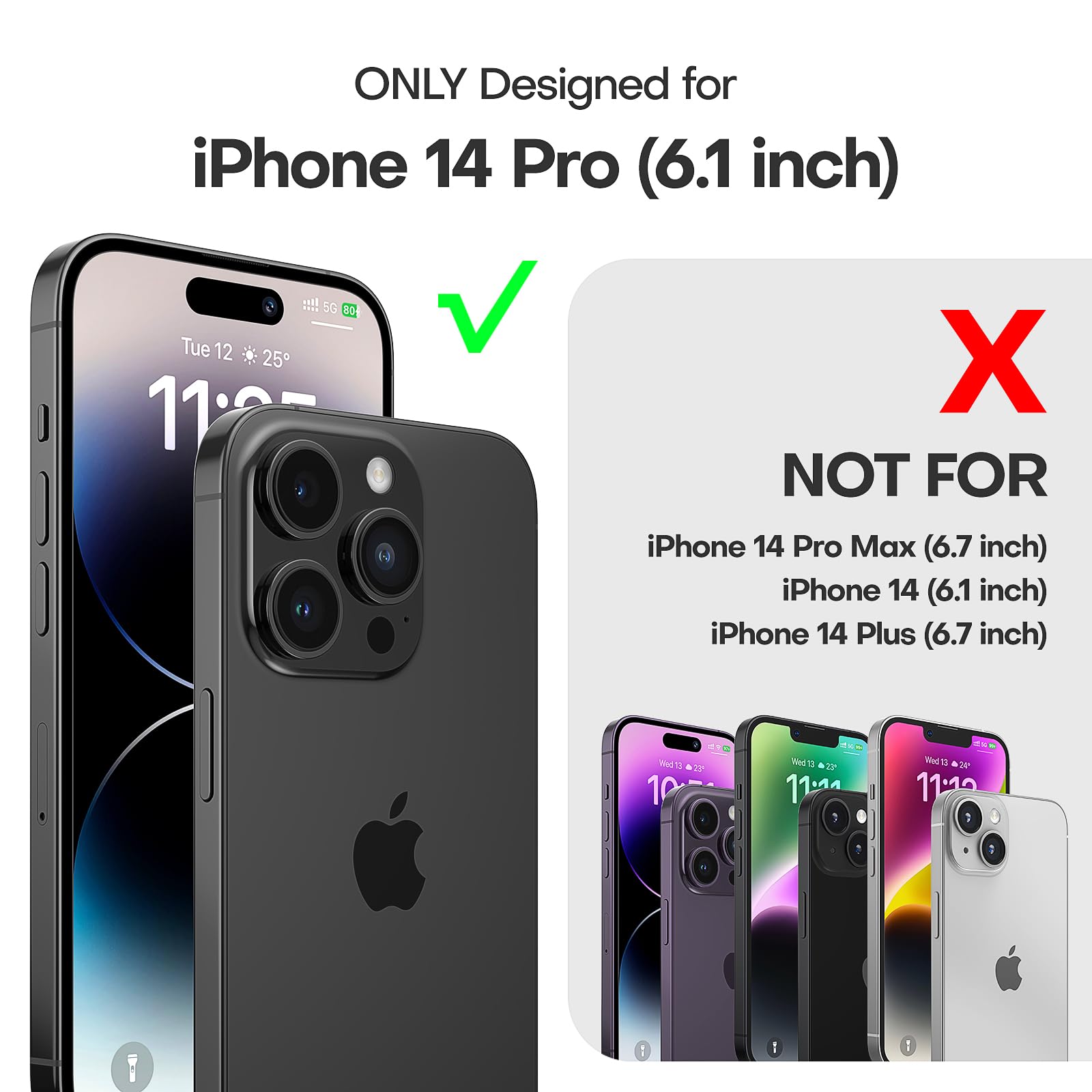 Tauri 360Rotatable Magnetic Ring For Iphone 14 Pro Case Black, [Designed For Magsafe] With Stand & Ring Holder, Translucent Matt