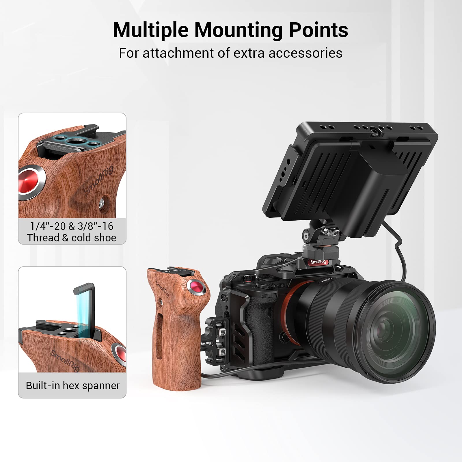 Smallrig Threaded Side Handle With Record Start/Stop Remote Trigger With 3 Control Cable For Sony Cameras, For Panasonic Cameras