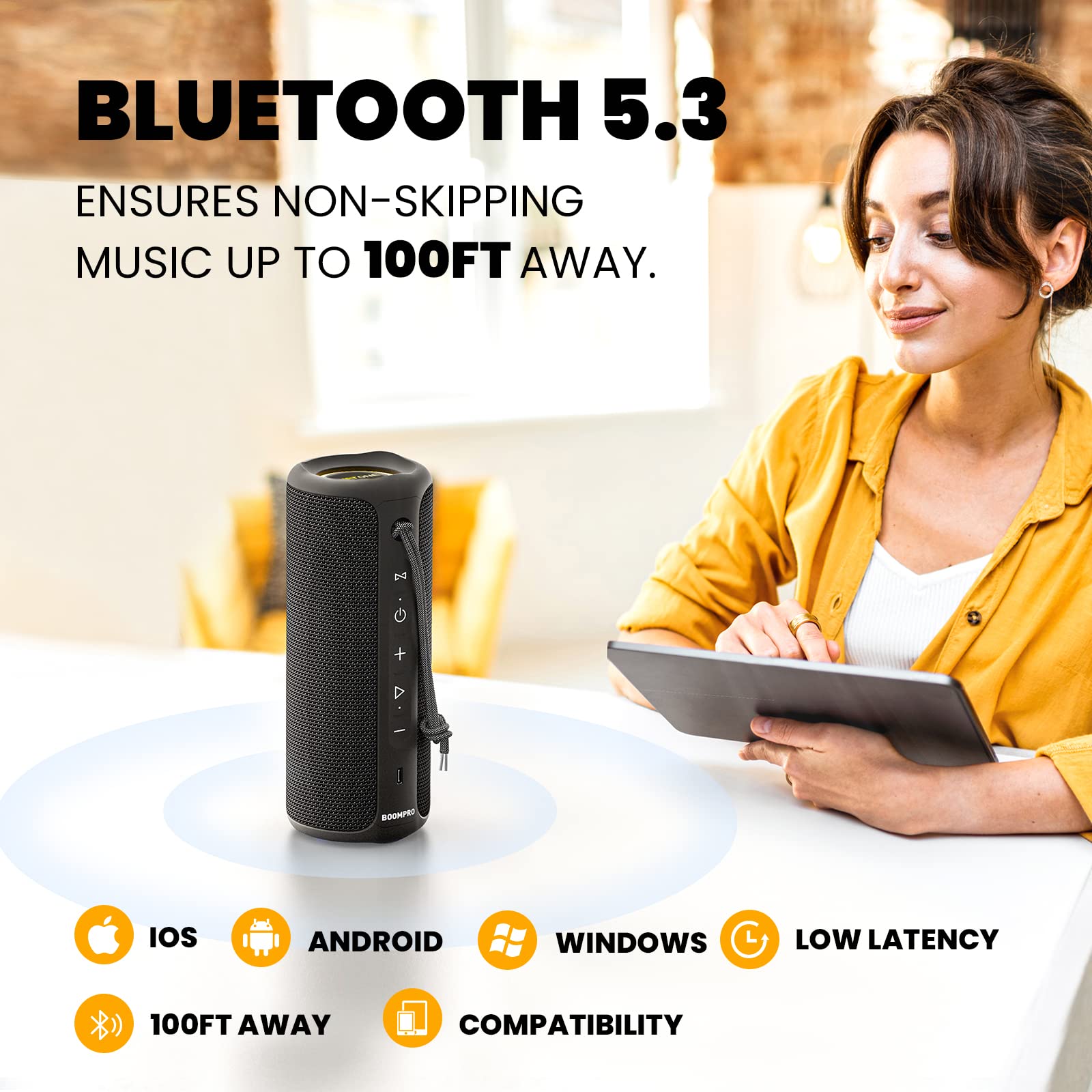 Miatone Bluetooth Speakers 36W Portable Speaker With Stereo Sound Bass, Bluetooth 5.3 Wireless Speaker Usb Type C Outdoor, 5000M