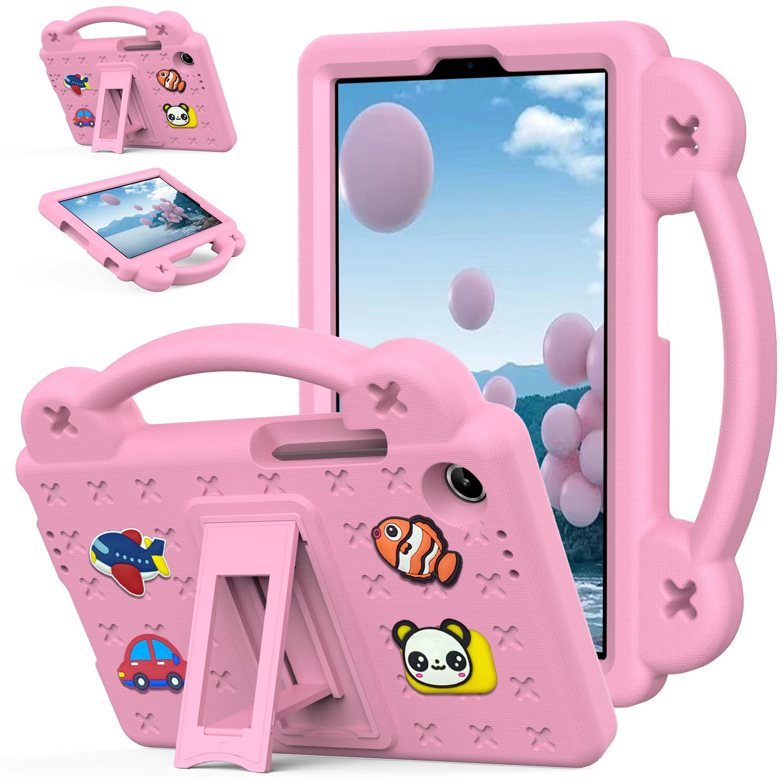 Kwamaz Case for Lenovo Tab One 8.7 inch 2025, Kids Eva Shockproof Tablet Cover with Handle Stand, Pink