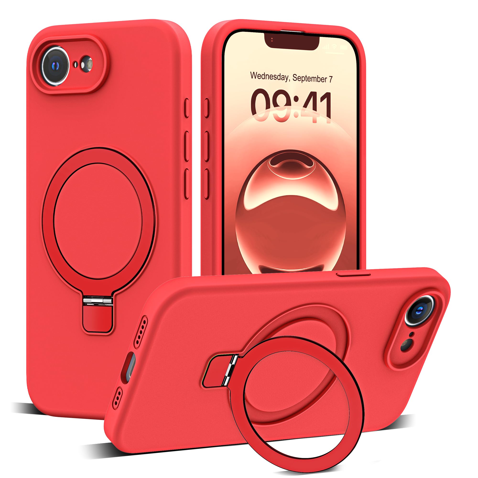 SKYLMW Designed for iPhone 16e Case with Magnetic Invisible Stand Compatible with Mag-Safe Military Drop Tested Shockproof Silic