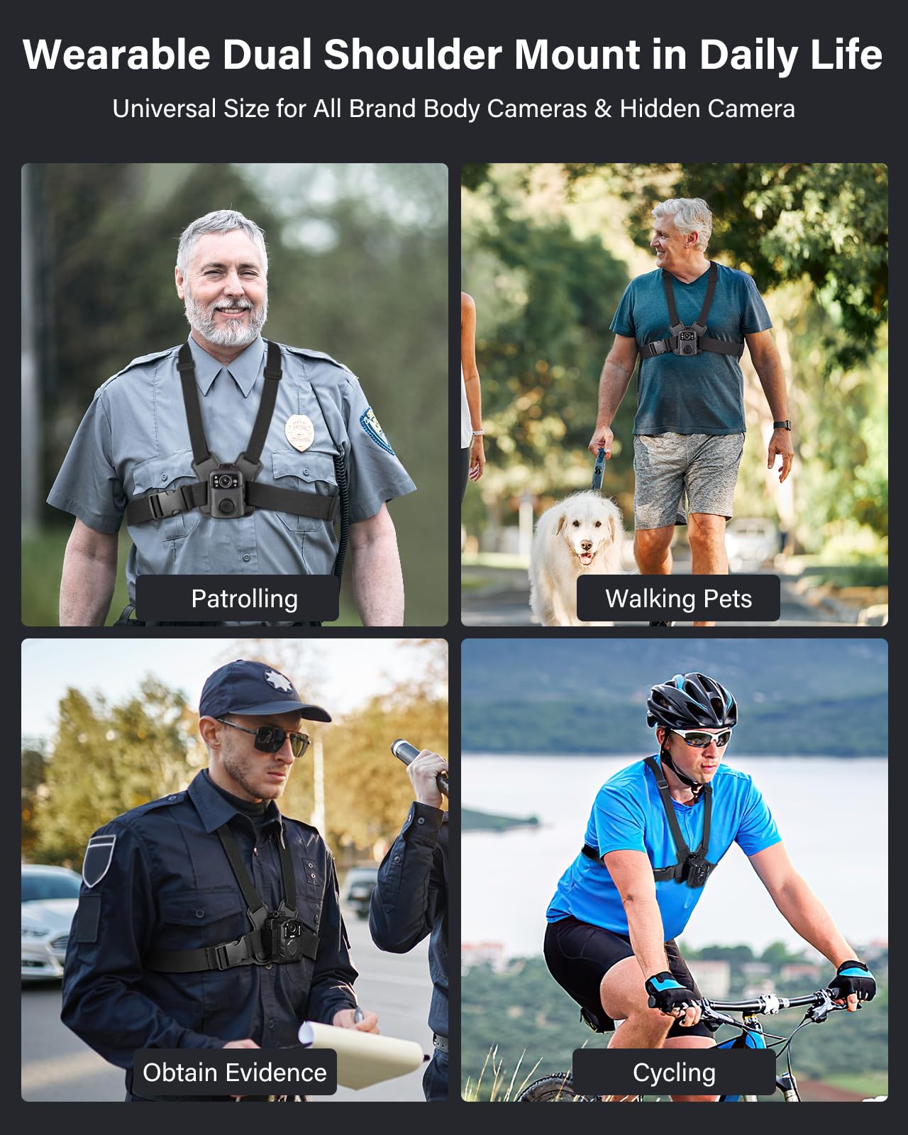 Boblov Dual Shoulder Mount, Body Worn Camera Vest Mount, For All Brand Body Camera, Wearable Body Camera Mount With Adjust Board