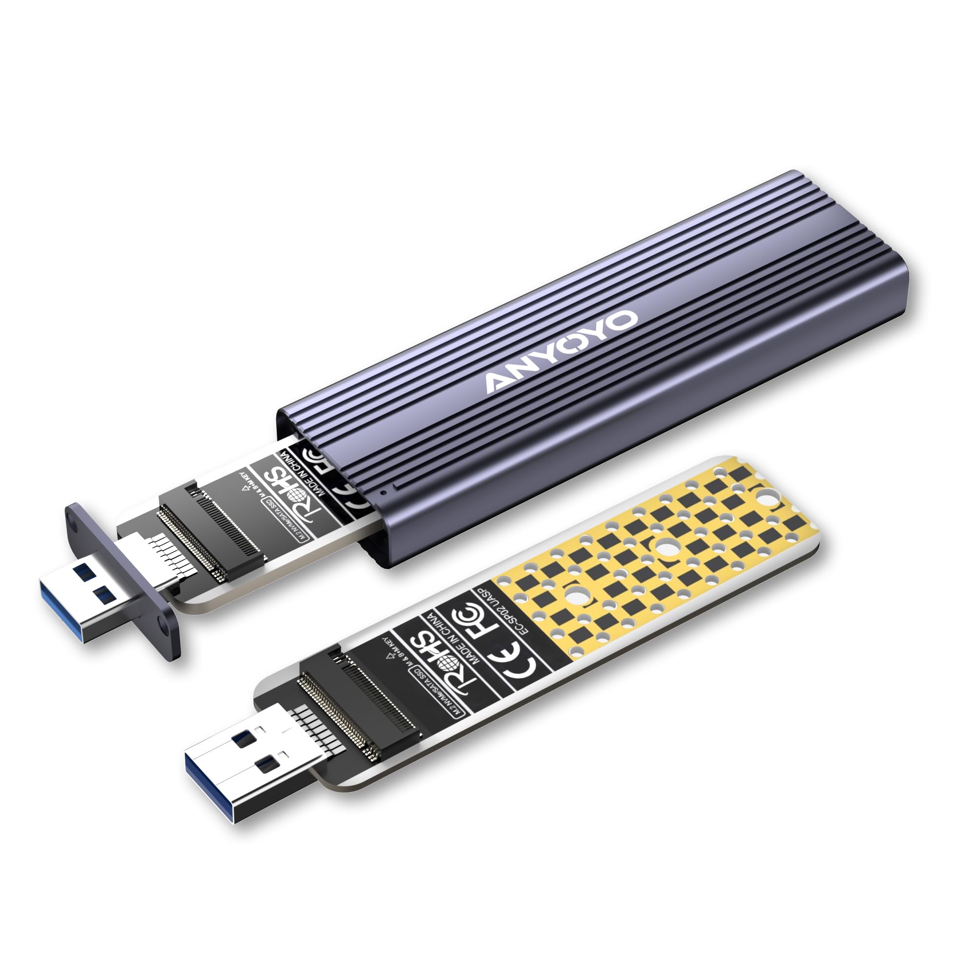 M.2 Nvme Sata Ssd Enclosure, Anyoyo Usb 3.2 Gen 2 10Gbps Solid State Drive Case For 2230 2242 2260 2280 M.2 Nvme/Sata Ssd With M