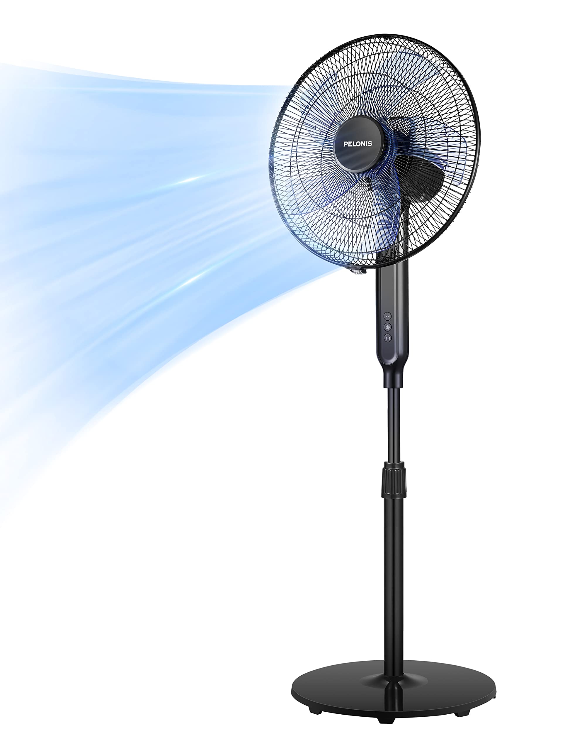 Pelonis 16'' Oscillating Pedestal Stand Up Fan | Adjustable Height | Ultra Quiet Dc Motor | Remote Control | 12 Speed | 12 Hour