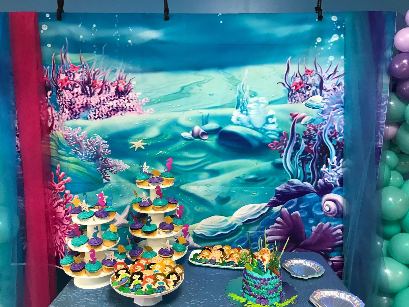 Avezano Under The Sea Mermaid Backdrop Deep Blue Sea Castle Shell Photography Background Child Kids Mermaid Themed Birthday Part