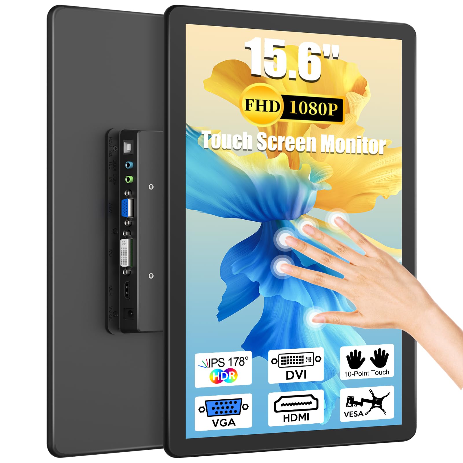 MAGEX 15.6 Touchscreen Monitor, HDMI VGA DVI FHD 1080p IPS Rp Pi Touch Screen Monitor 10-Point Touch Display with Remote Control