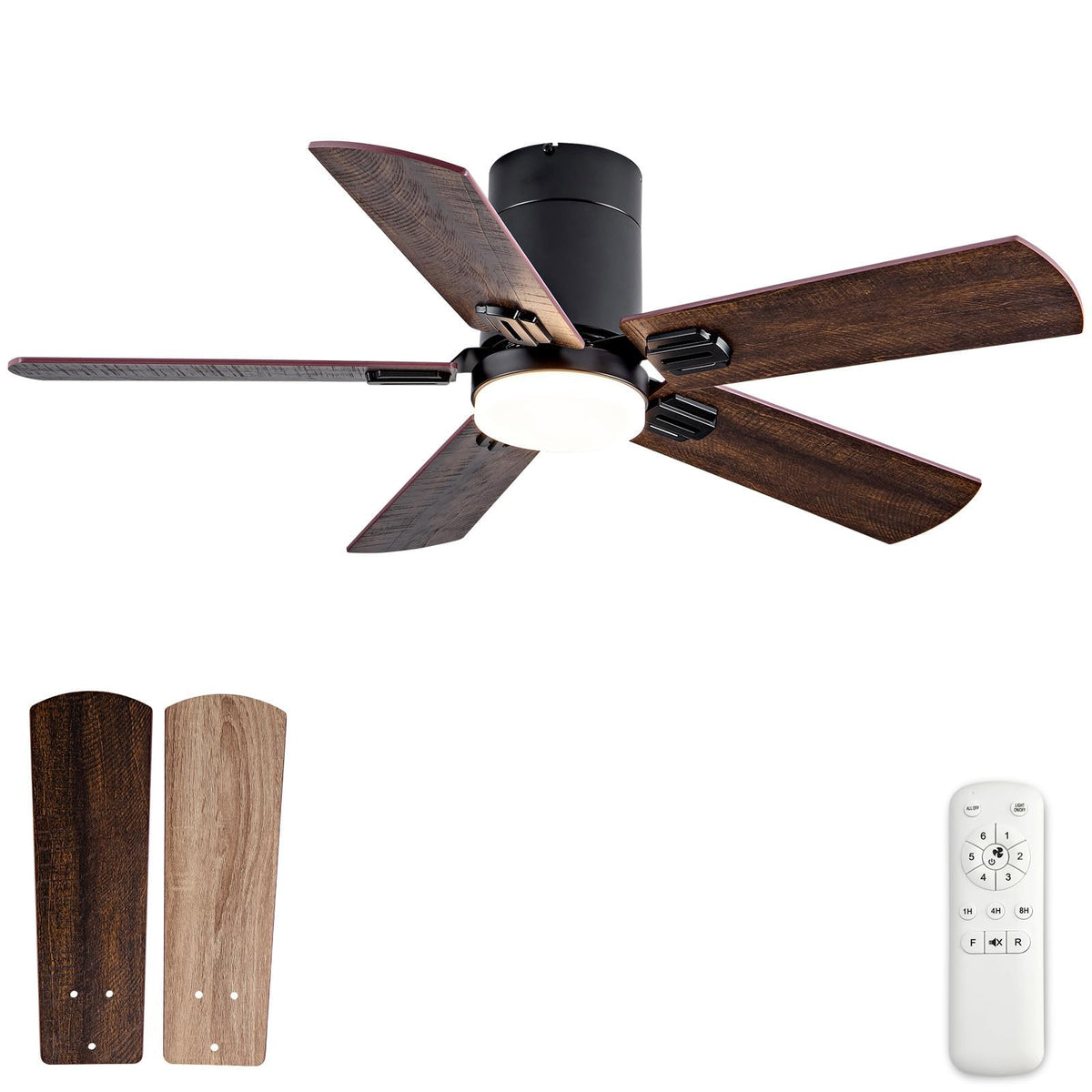 Boomjoy 42 Inch Black Ceiling Fans With Lights And Remote, Flush Mount Ceiling Fan With Light, Low Profile 5 Blades,3 Color Led