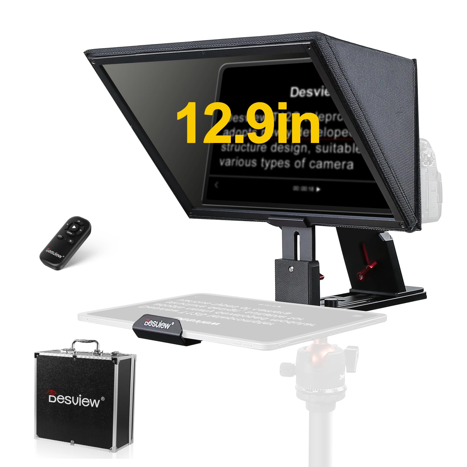 Desview T12S 12.9 Metal Teleprompter with Beam Splitter Glass for Camera & iPad | Easy Assembly with Carry Case | Ideal for YouT