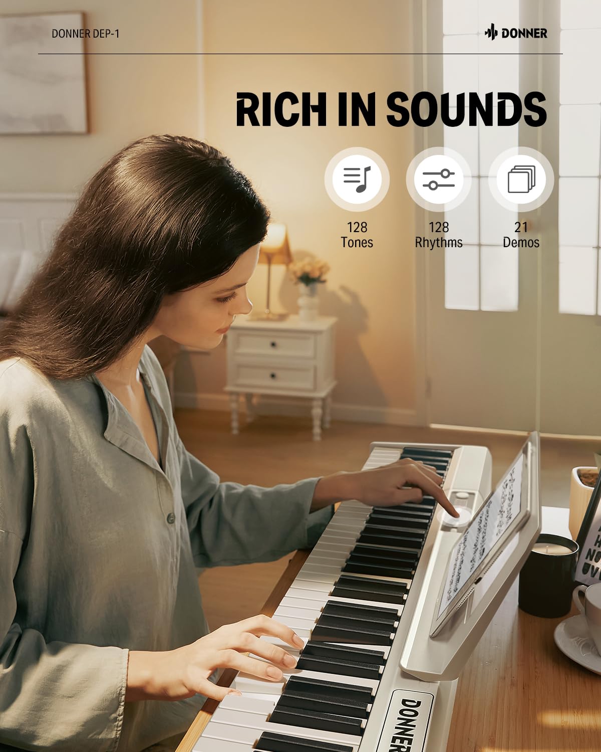 Donner Dep-1 Piano Keyboard 88 Keys, Beginner Digital Keyboard Piano Velocity-Sensitive Keys, Portable Electric Piano With Stand