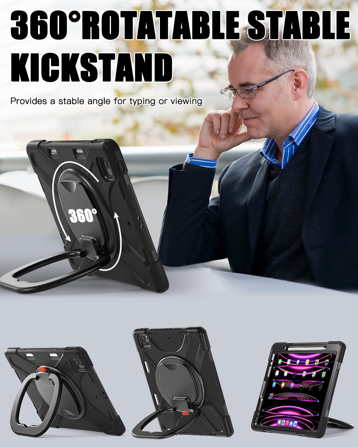 Braecn For Ipad Air 13 Inch Case M2 (2024), Rugged Ipad Pro 12.9 6Th/5Th/4Th/3Rd Generation Case With Kickstand/Swivel Handle Gr