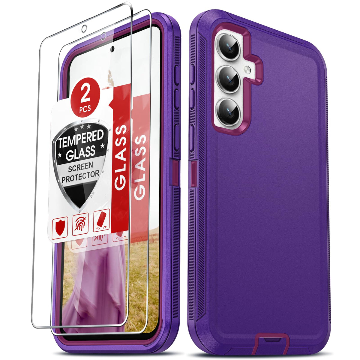Leyi Compatible For Samsung Galaxy S23 Fe Case:?Not Fit S24 Fe?2 Pcs Tempered Glass Screen Protector, Heavy Duty 3 In 1 Samsung