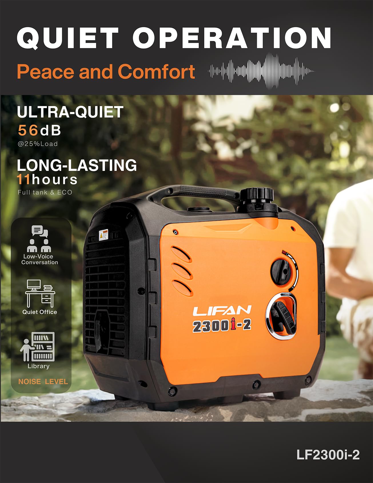 Lifan 2300W Gasoline Inverter Generator - Portable, Quiet & Fuel-Efficient Power Solution For Home, Camping, Rv & Emergency Use