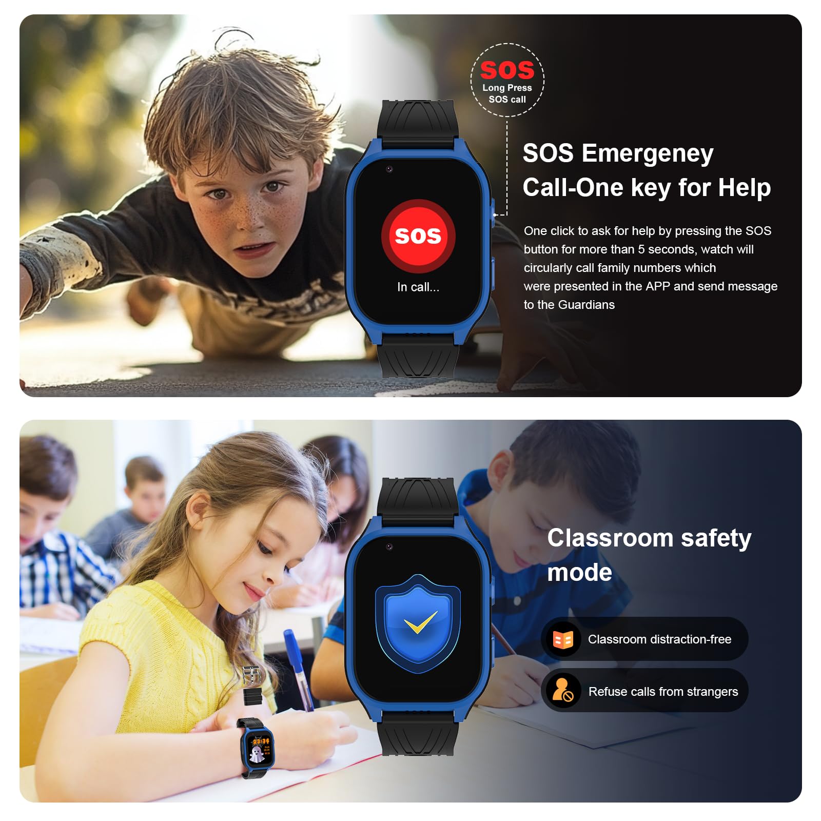 4G Kids Smart Watch With Sim Crad Gps Tracker Whatsapp 1.83 Large Touch Screen Wifi, Call, Voice Video Chat, Sos, Bluetooth, Ala