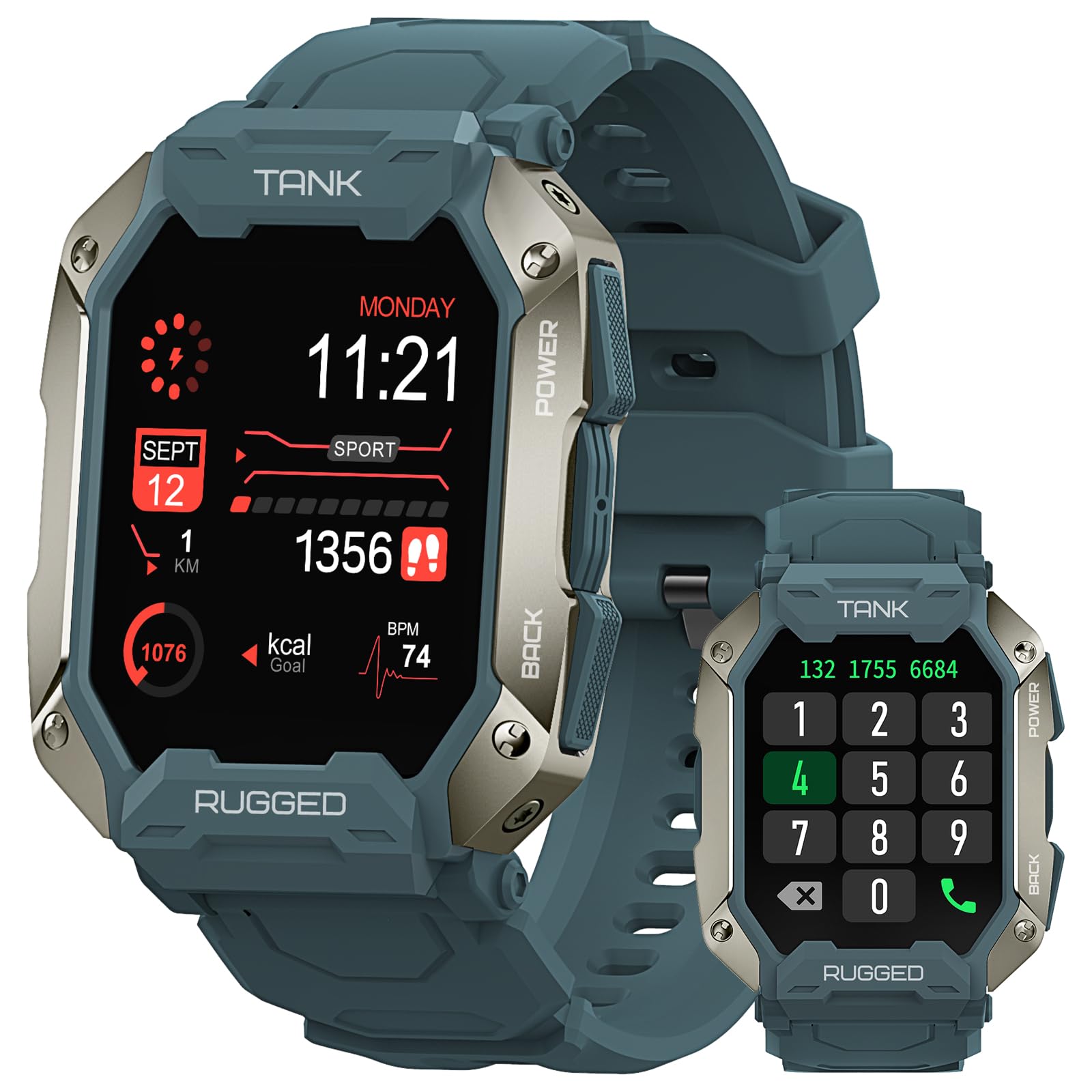 Amaztim Smart Watches For Men,50M Waterproof Rugged Military Grade Bluetooth Call(Answer/Dial Calls),Health Tracker For Android 