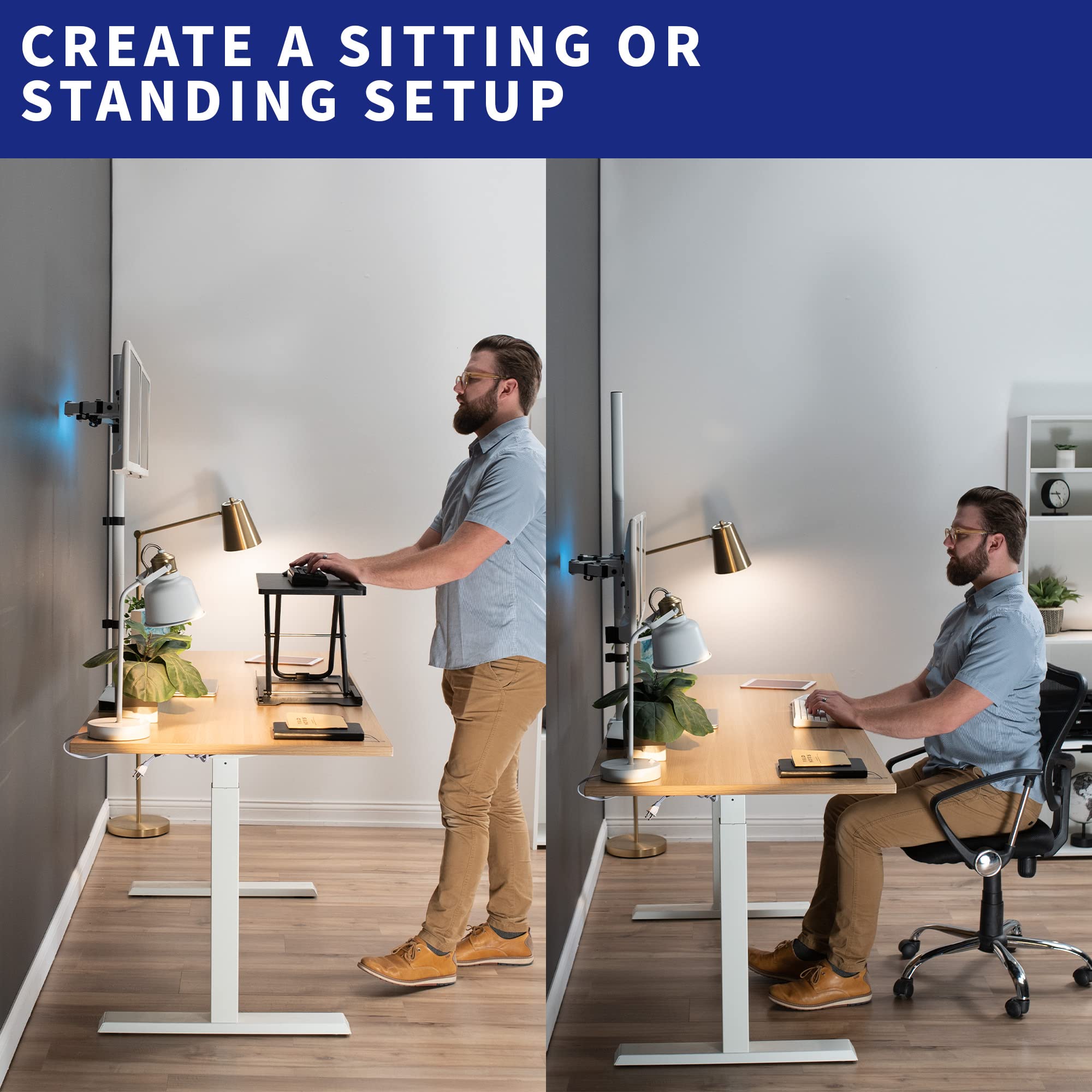 VIVO Dual Monitor Stand Up Desk Mount Extra Tall 39 inch Pole, Fully Adjustable Stand for up to 27 inch Screens, White, STAND V012W