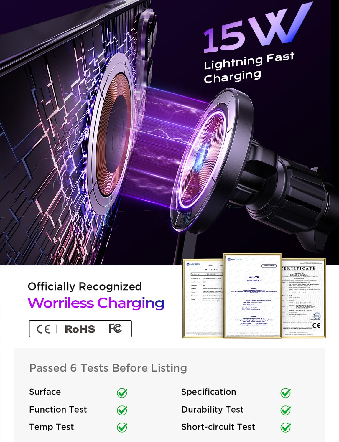 Lisen For 15W Magsafe Car Mount Charger,Magnetic Wireless Car Charger For Iphone 16 Pro Max Accessories,Magnetic Phone Holder Fo