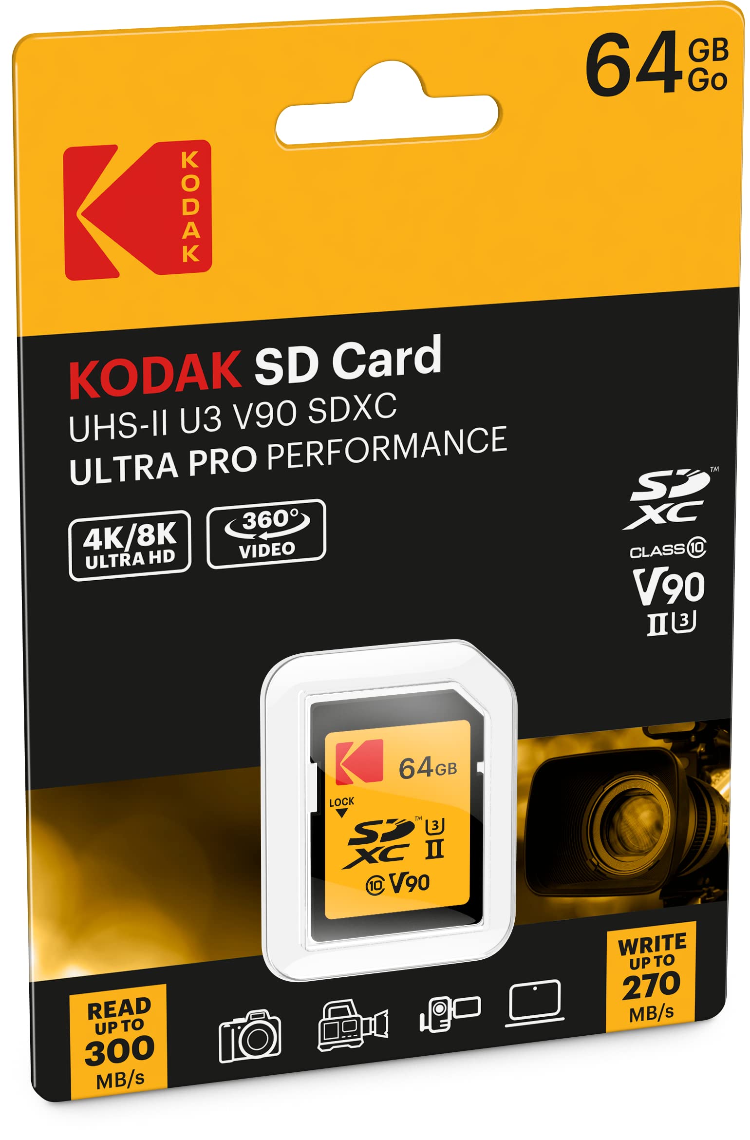 Kodak 64Gb Uhs Ii U3 V90 Ultra Pro Sdxc Memory Card   Up To 300Mb/S Read Speed And 270Mb/S Write Speed