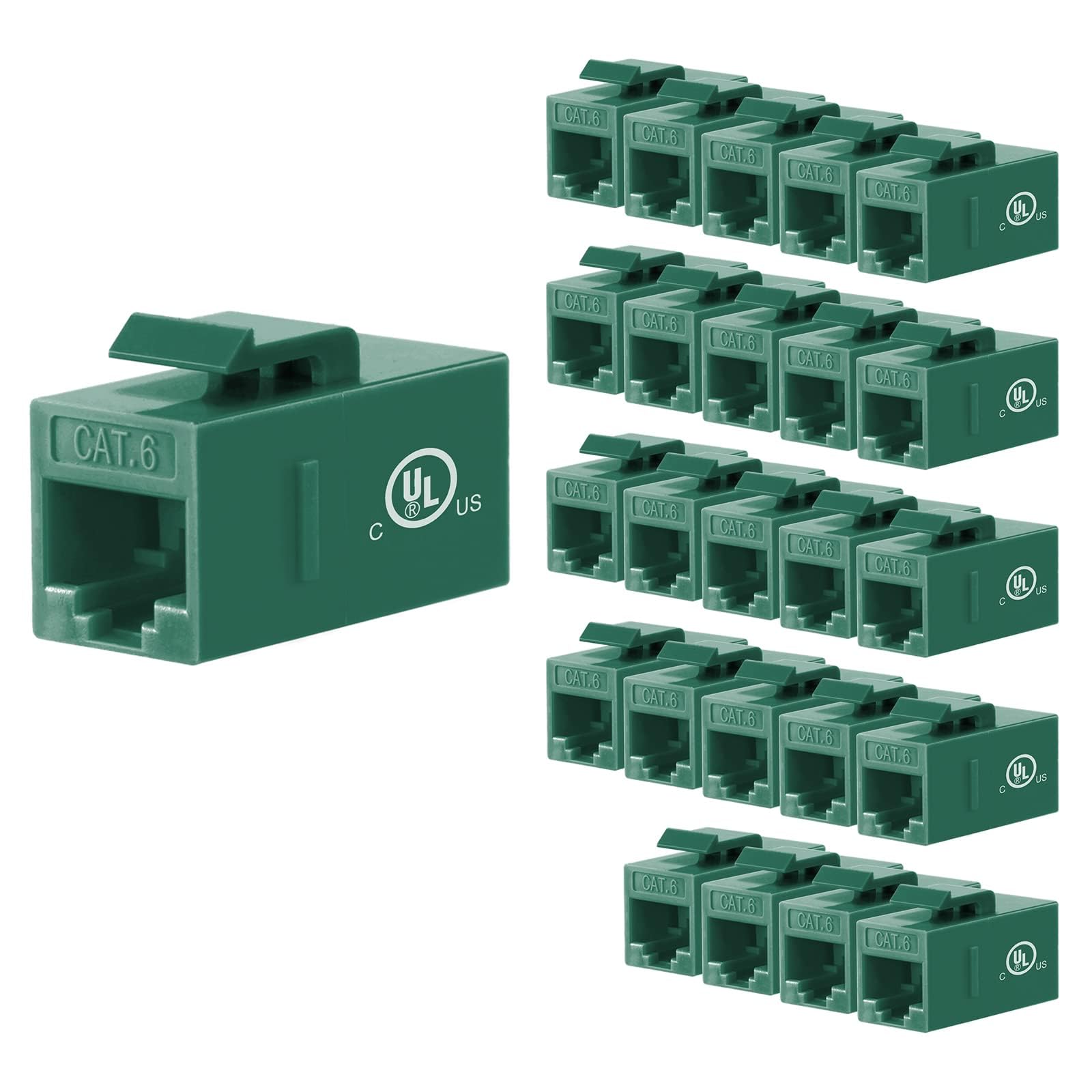 Vce Cat6 Rj45 Keystone Jack Insert Ul Listed 25 Pack, 90 Degree Punch Down Keystone Jack Adapter In Green