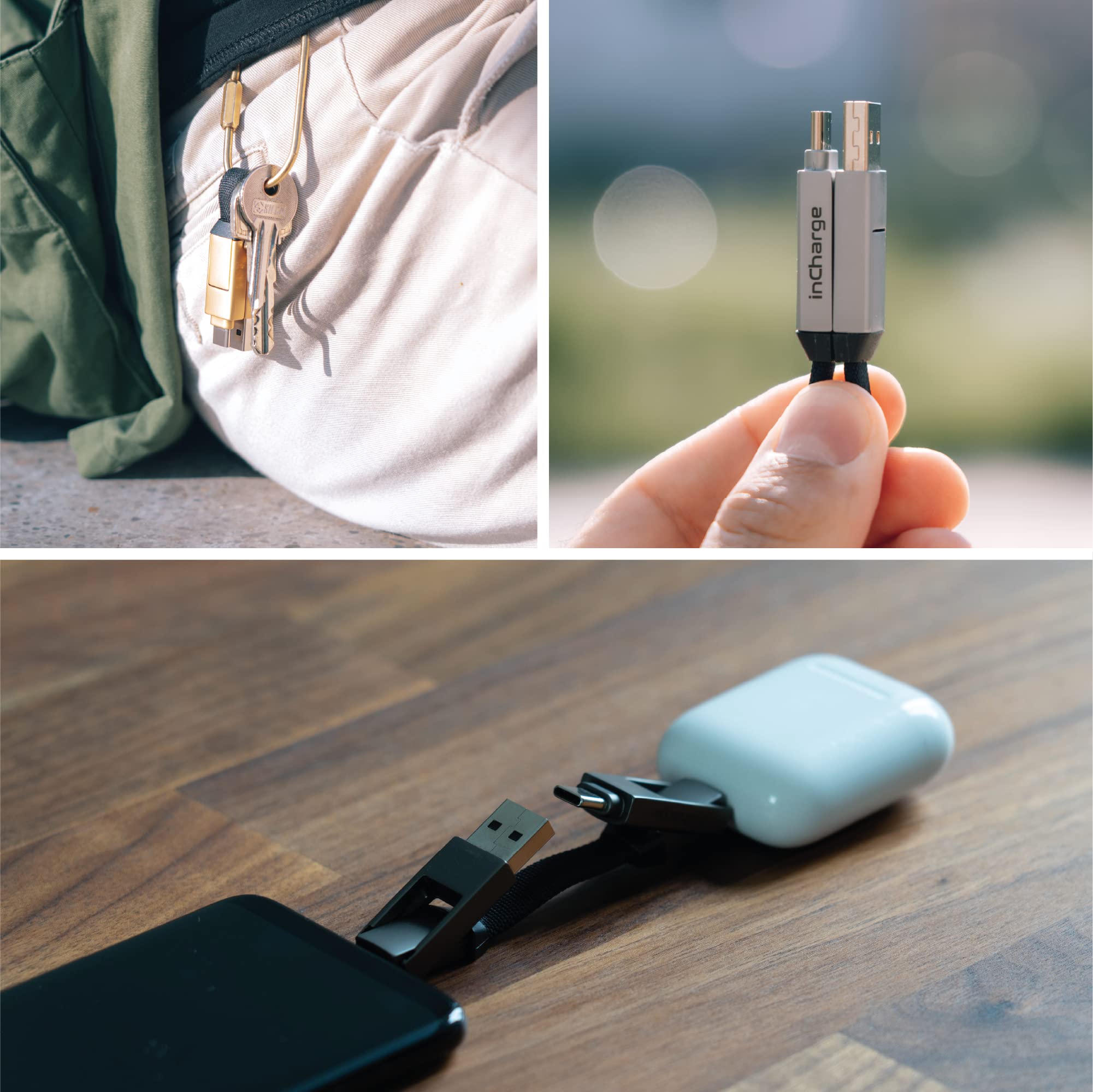 Rolling Square Incharge 6   Keychain Usb C Charger Cable, Lightning Cable And Micro Usb For Smartphone, Universal Cable Charger