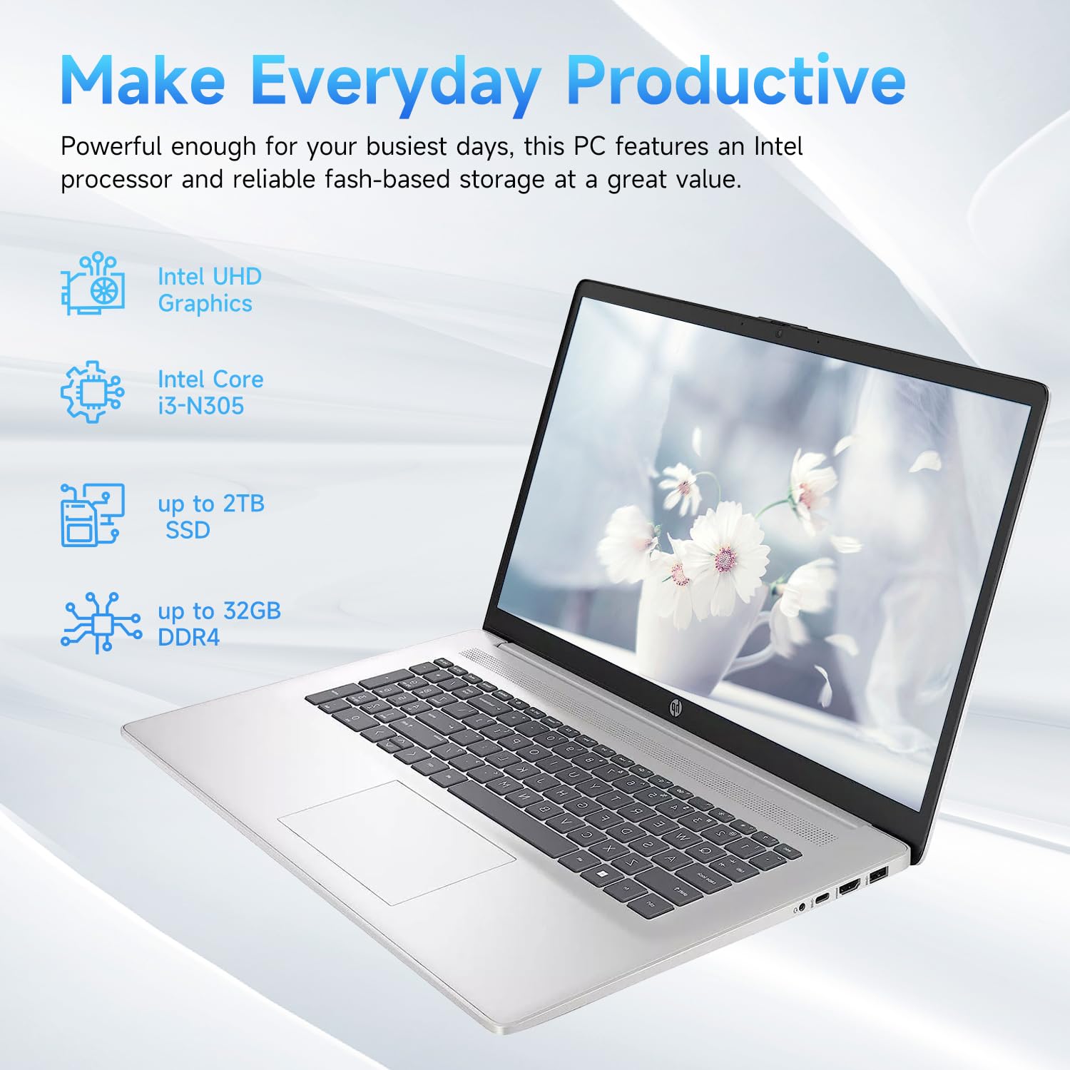 Hp 17.3'' Touchscreen Laptop, Intel Core I3-N305, 32Gb Ram, 128Gb Emmc + 2Tb Ssd, Numeric Keypad, Webcam, Hdmi, Wi-Fi 6, Windows