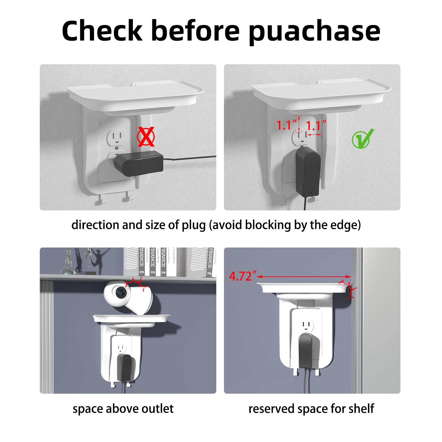 Suptek Large Wall Outlet Shelf,Home Wall Shelf Organizer For Outlets,Perfect For Bathroom Kitchen,Bedrooms,Ideal For Cell Phone